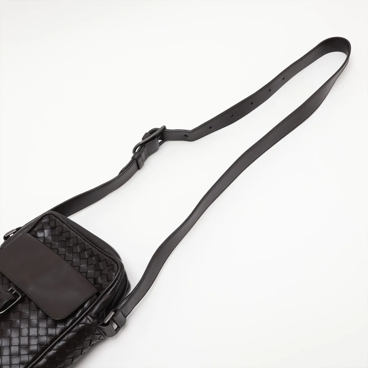 Intrecciato Leather Shoulder Bag, Brown — view 5