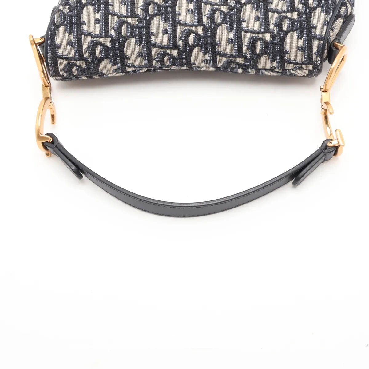 Oblique Saddle Canvas x Leather Handbag, Beige x Navy — view 5