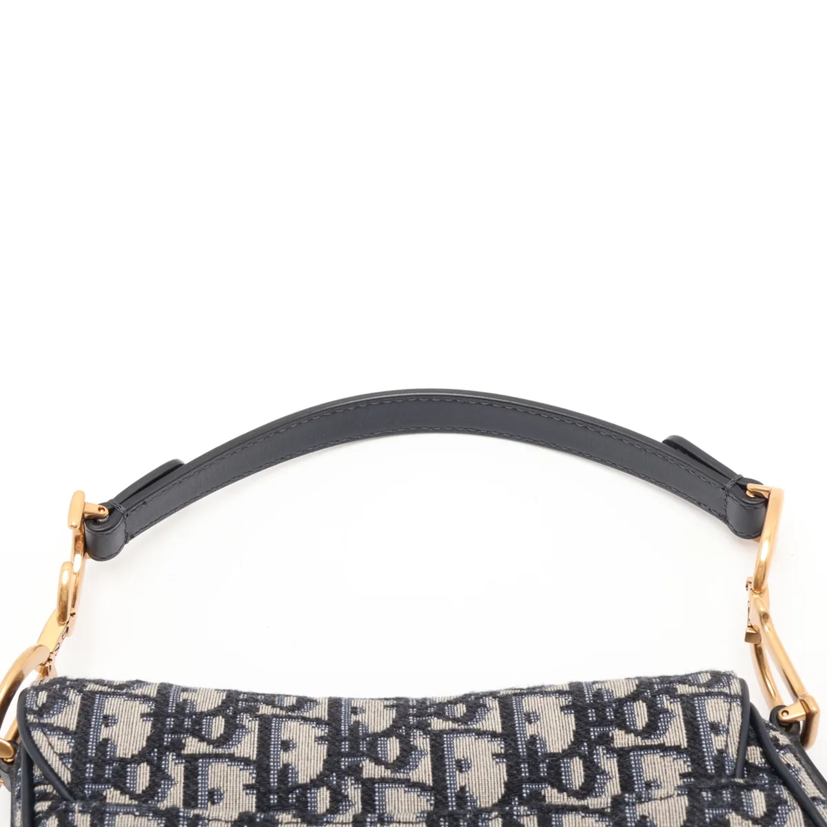 Oblique Saddle Canvas x Leather Handbag, Beige x Navy — view 6