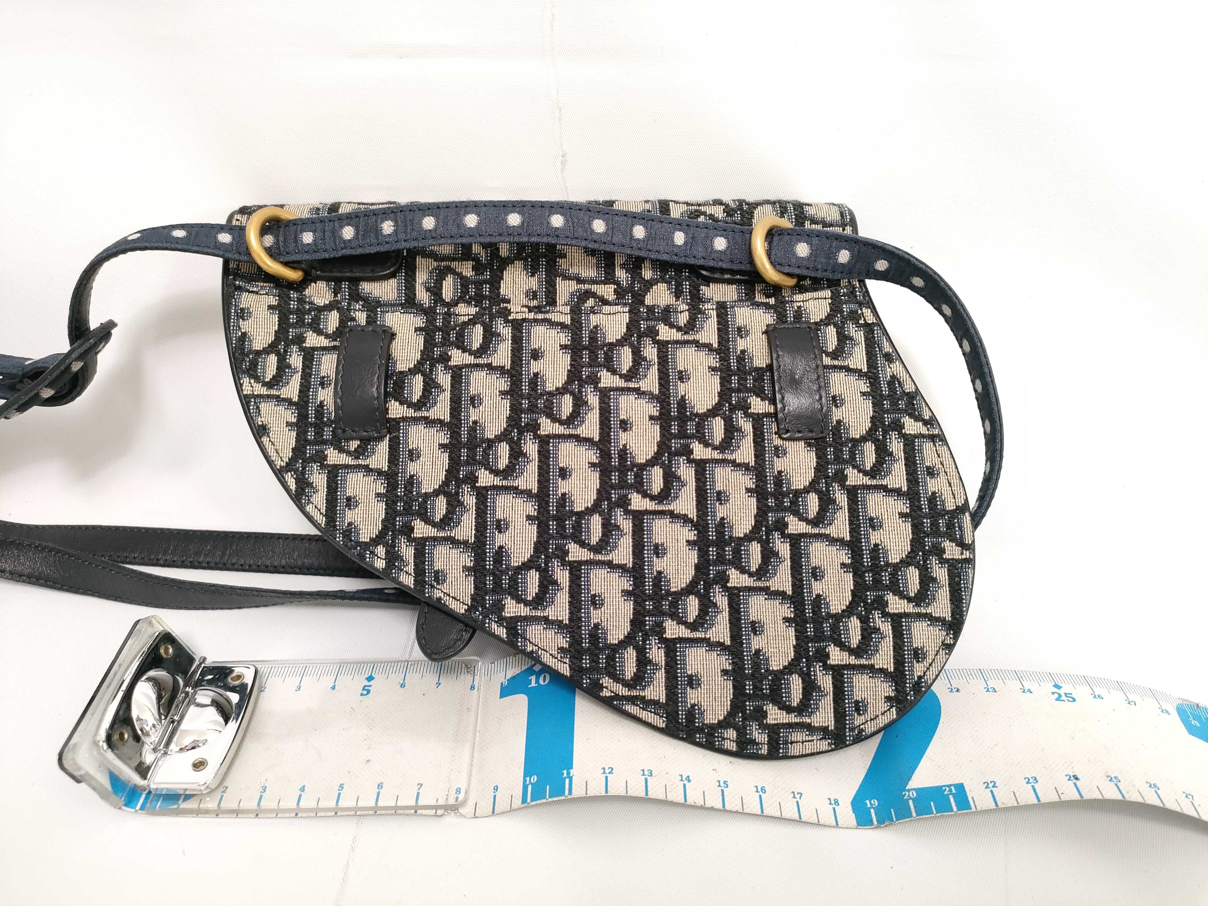 Oblique Saddle Shoulder Bag, Canvas, Navy — view 2