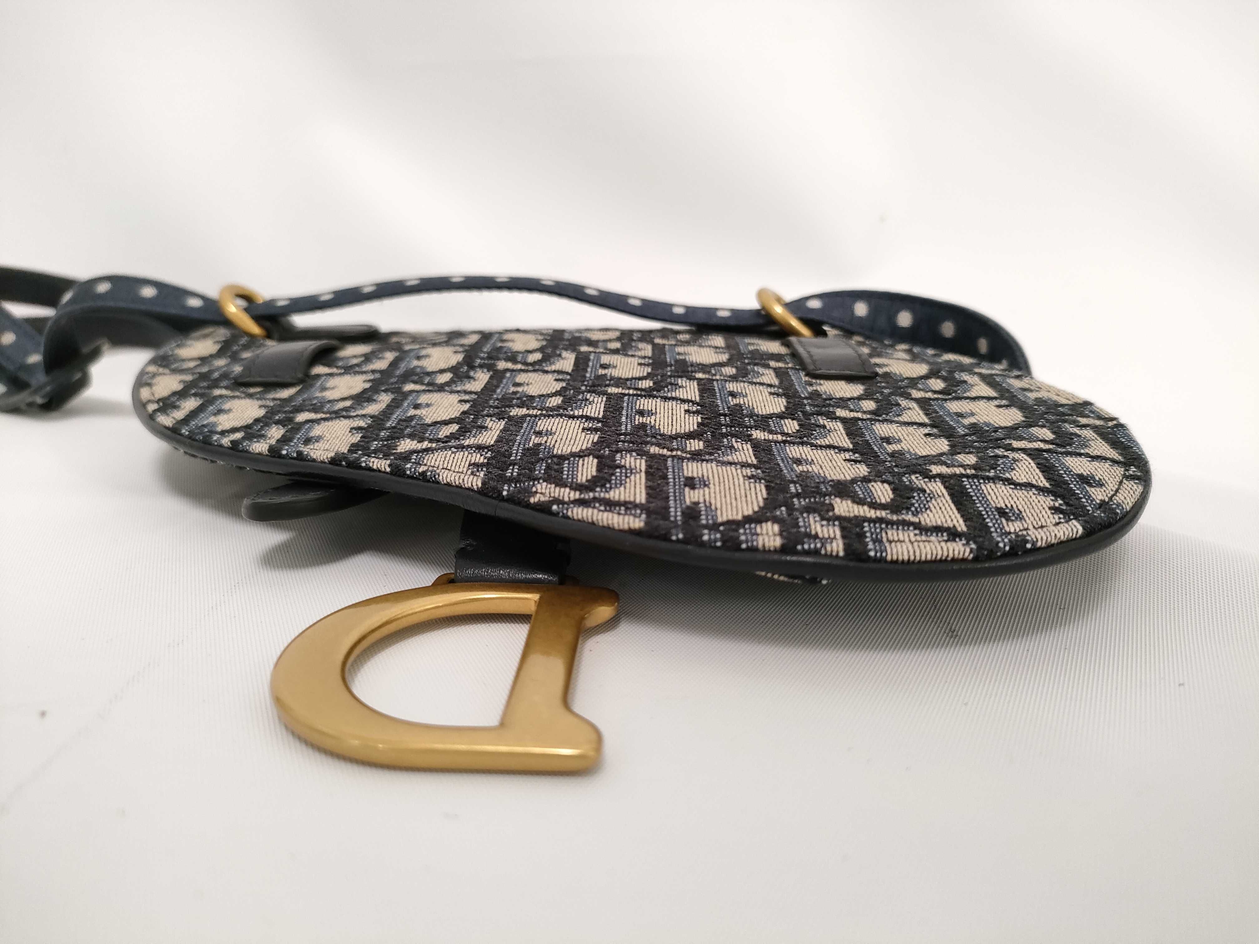 Oblique Saddle Shoulder Bag, Canvas, Navy — view 3