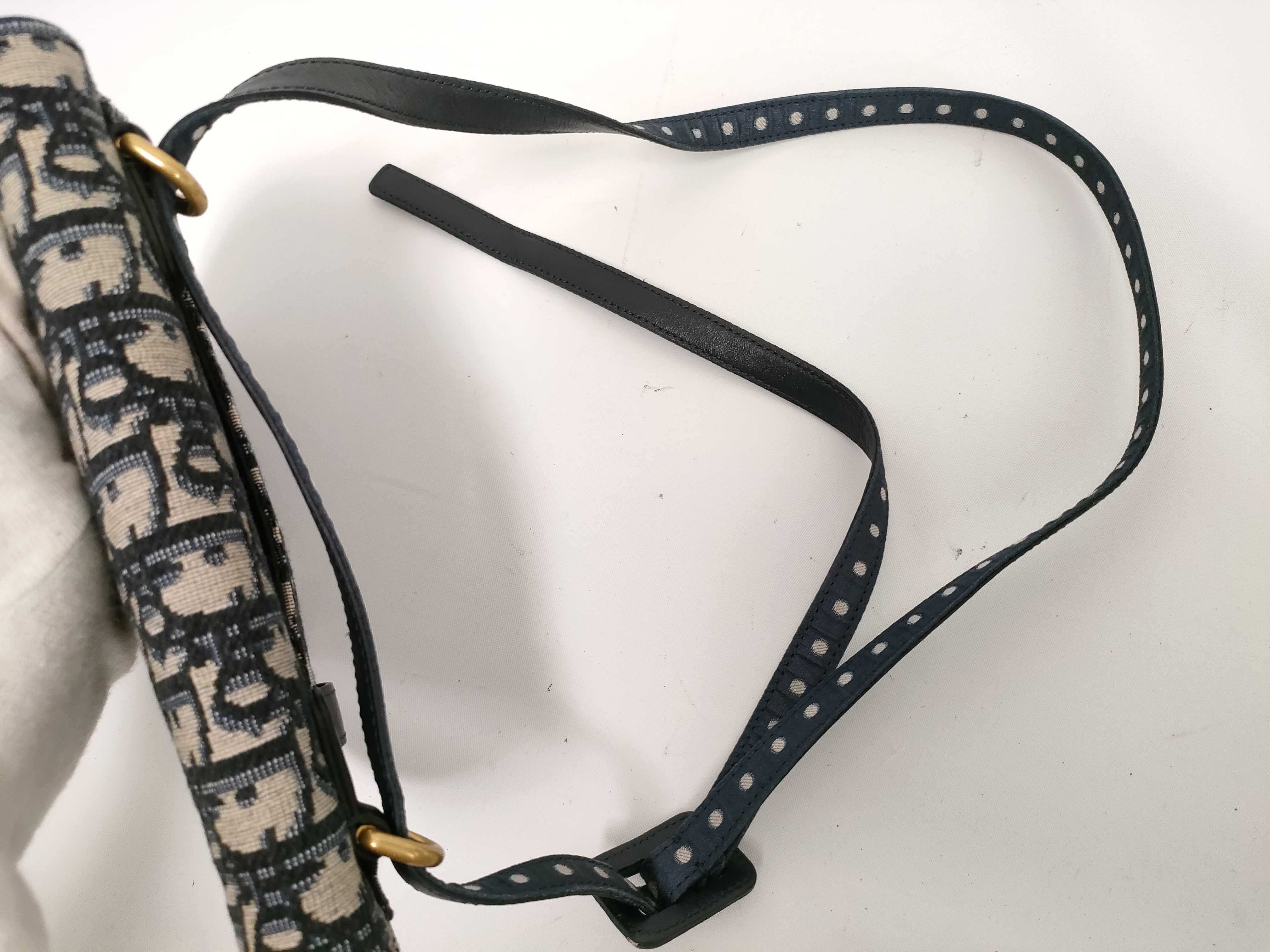 Oblique Saddle Shoulder Bag, Canvas, Navy — view 6