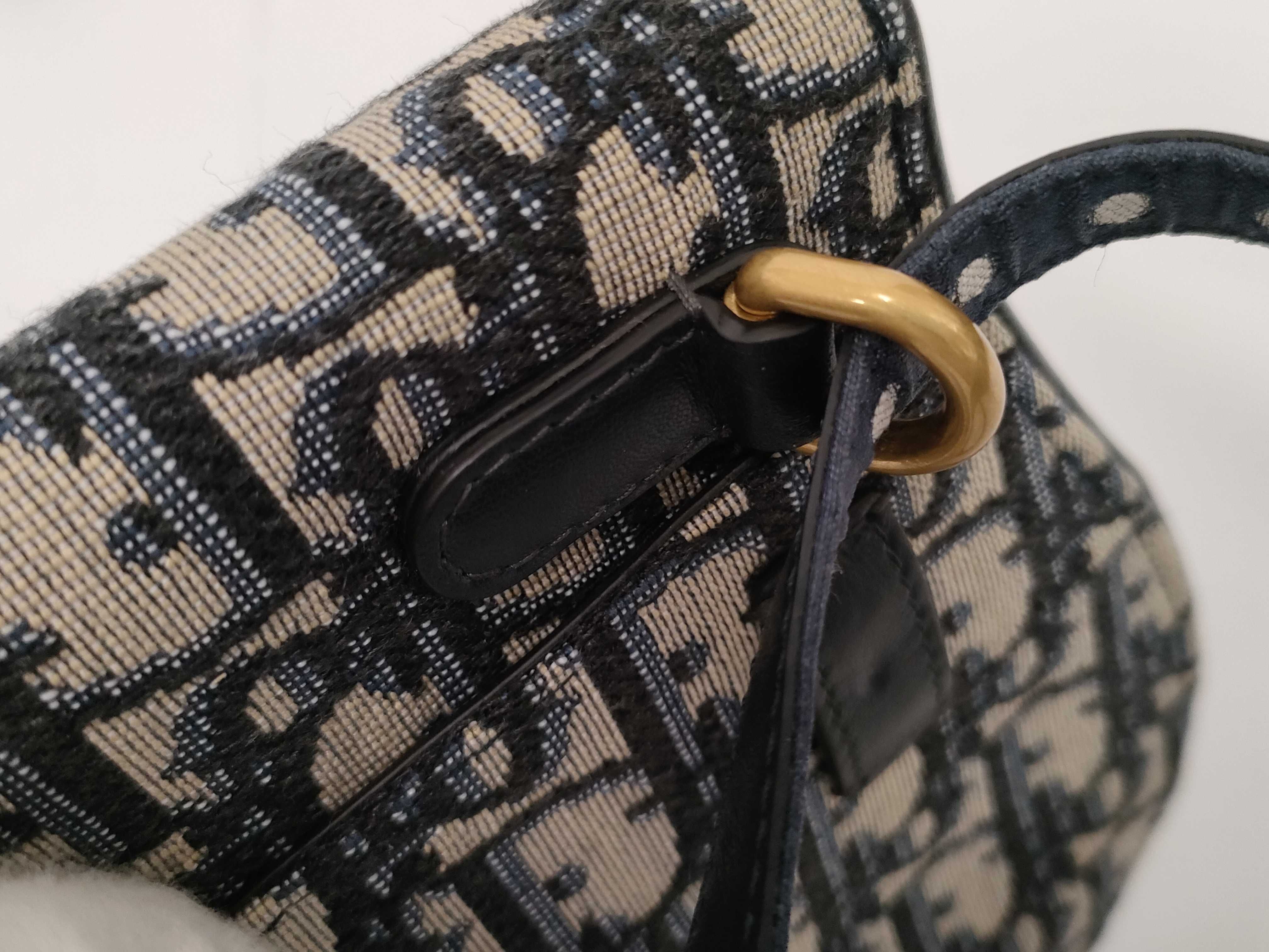 Oblique Saddle Shoulder Bag, Canvas, Navy — view 7