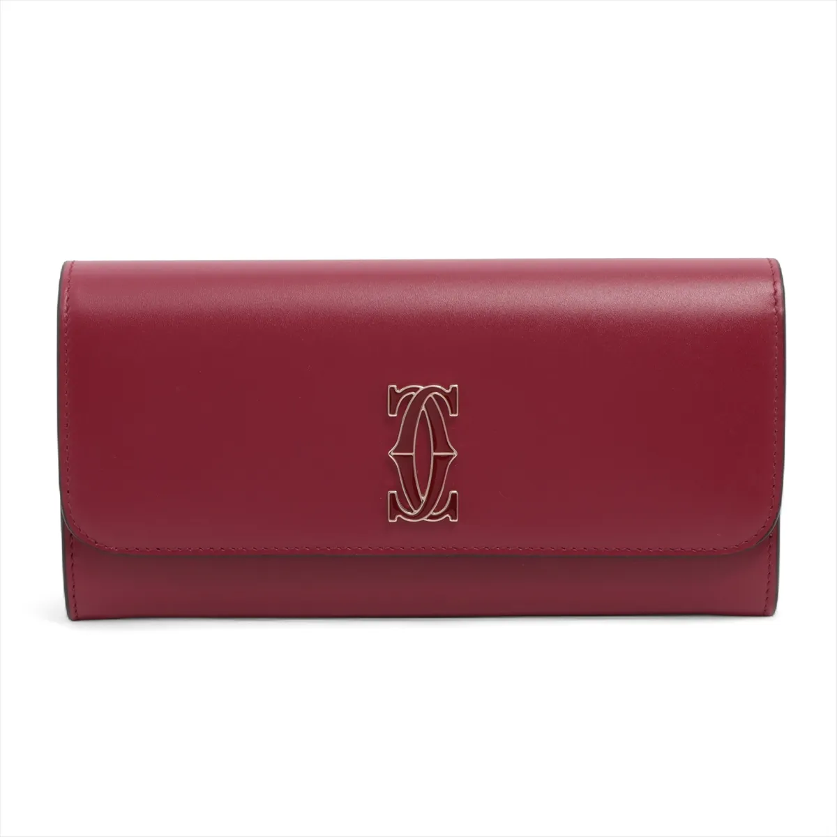 Logo Double C Leather Long Wallet, Red