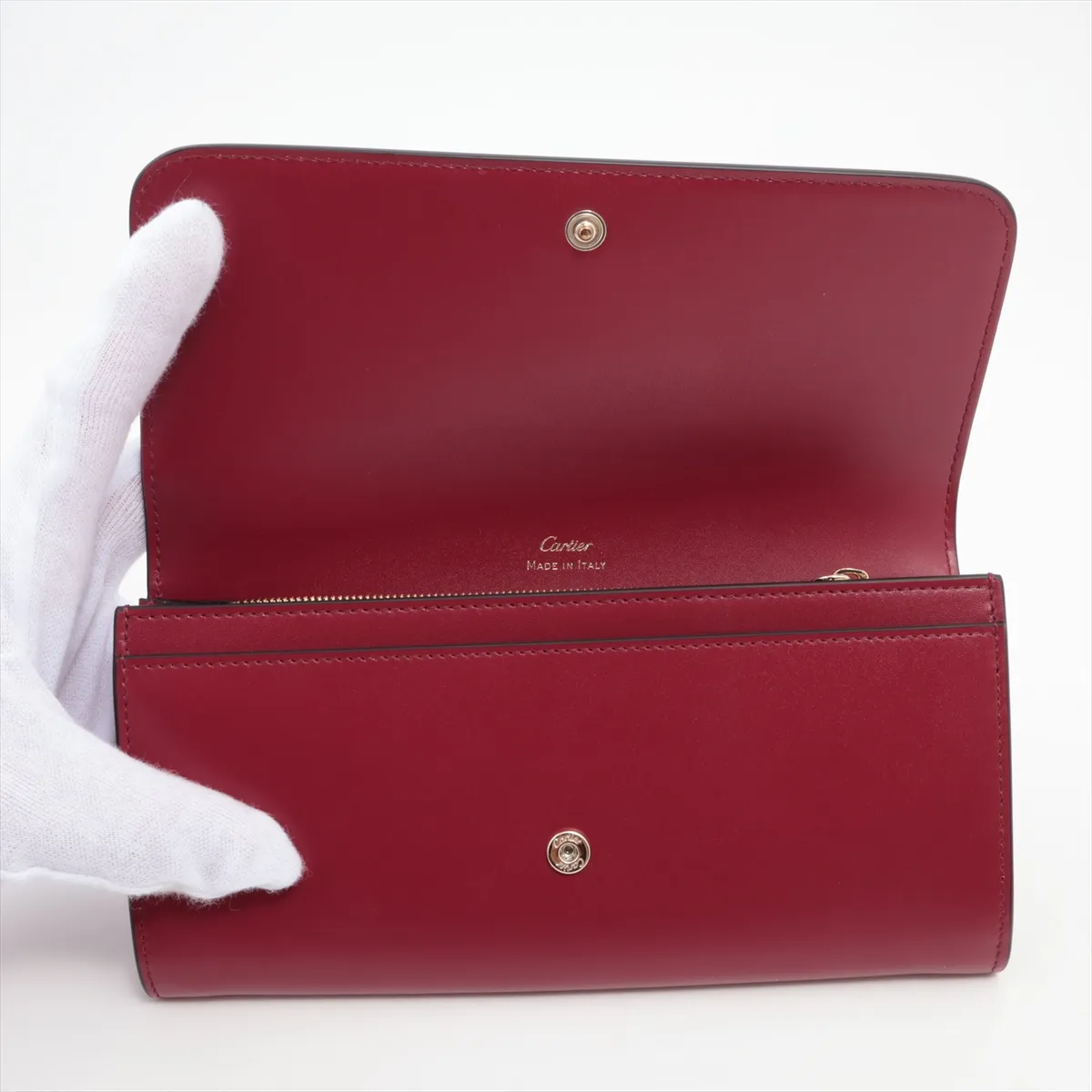 Logo Double C Leather Long Wallet, Red — view 3