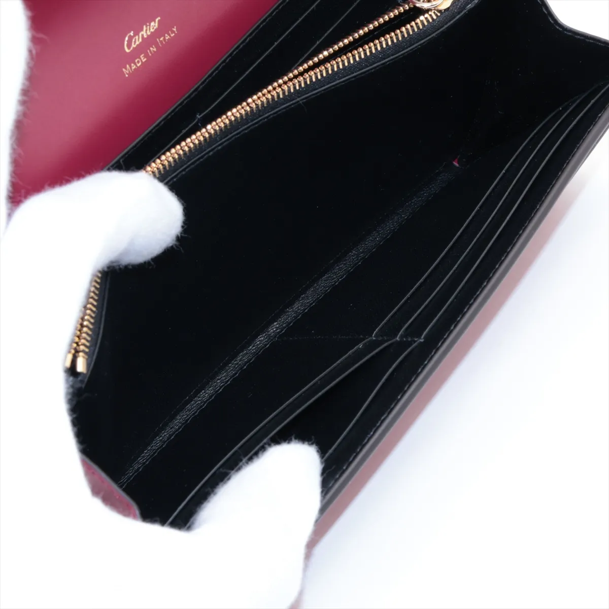 Logo Double C Leather Long Wallet, Red — view 5