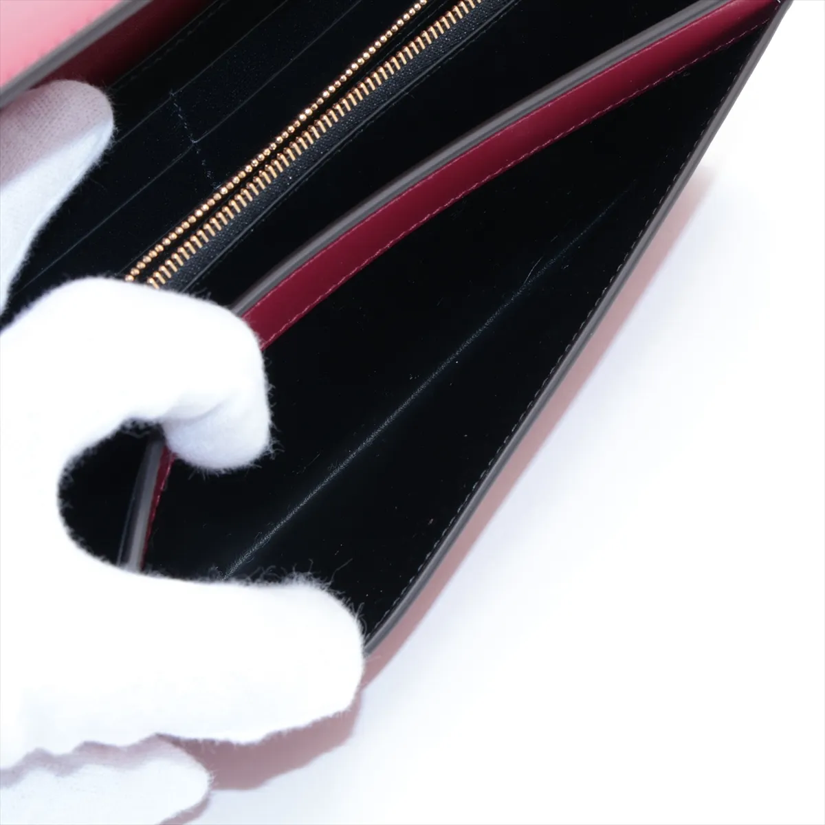 Logo Double C Leather Long Wallet, Red — view 6