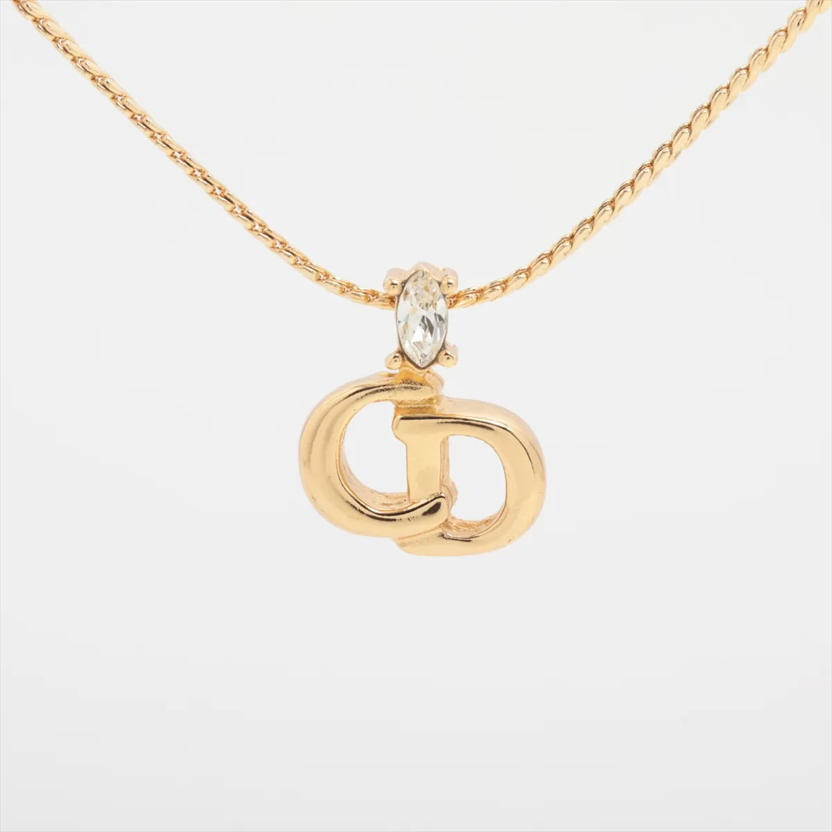 CD logo necklace, GP x rhinestone, gold.