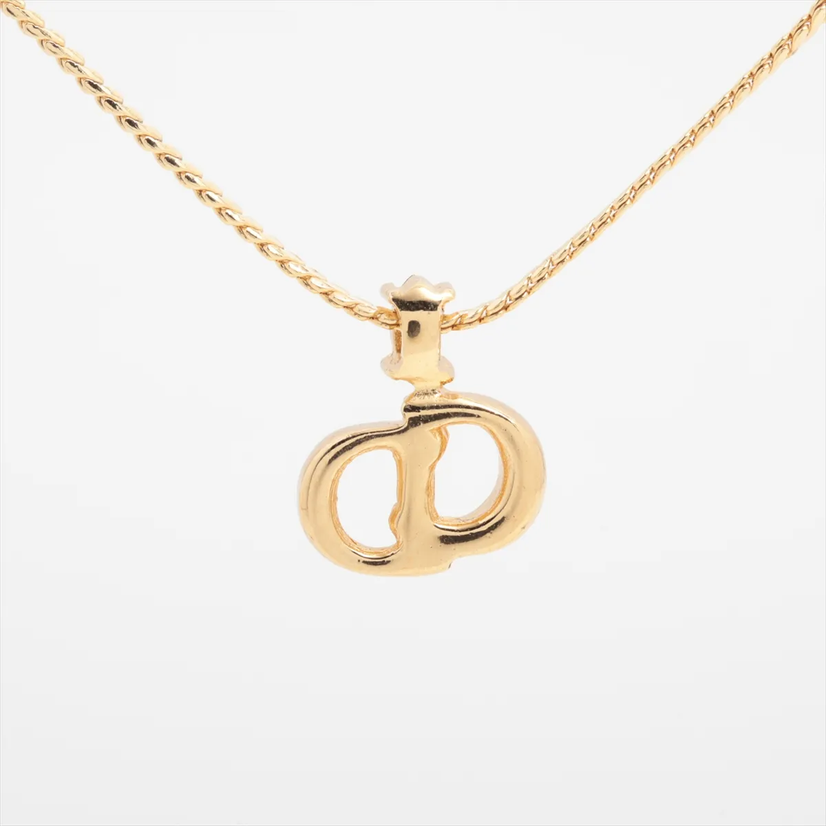 CD logo necklace, GP x rhinestone, gold. — view 2