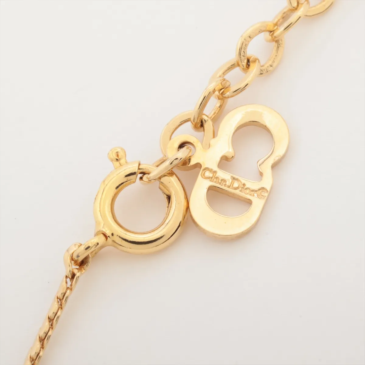 CD logo necklace, GP x rhinestone, gold. — view 4