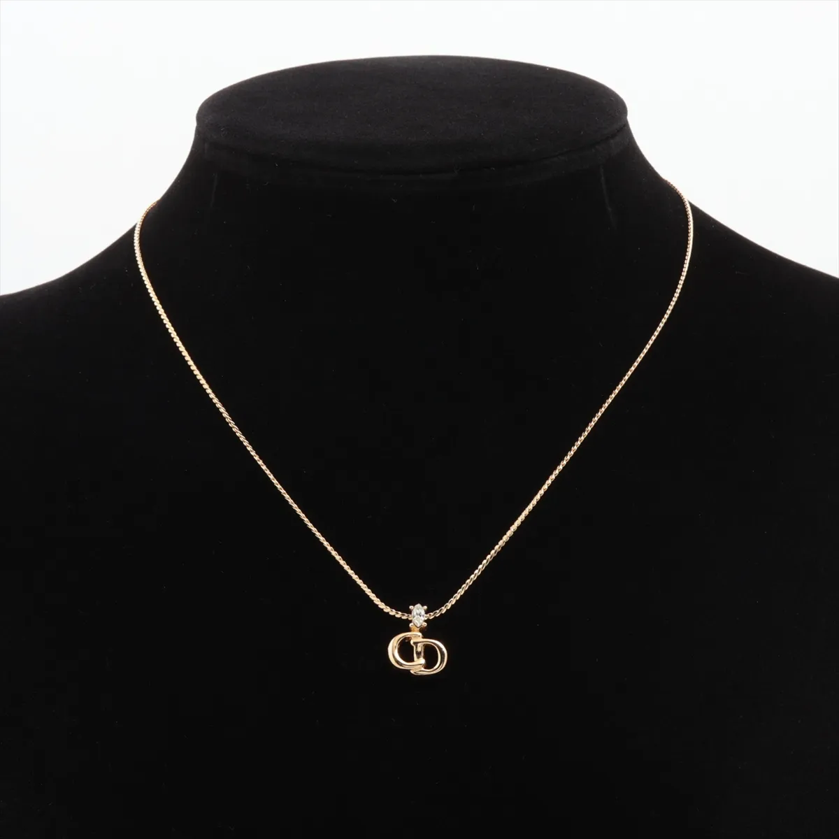CD logo necklace, GP x rhinestone, gold. — view 5