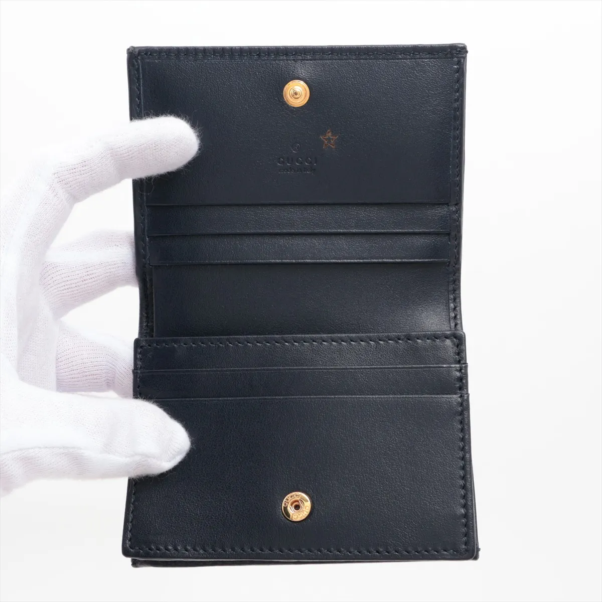 GG Supreme Horsebit 621887 PVC x Leather Compact Wallet Navy x Beige — view 3