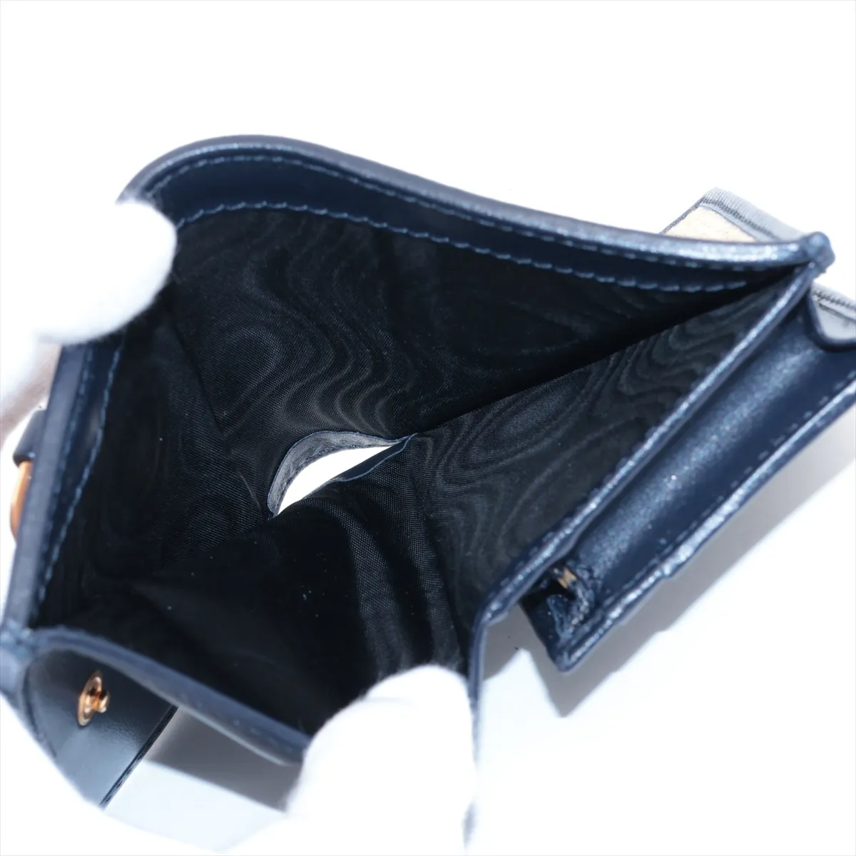 GG Supreme Horsebit 621887 PVC x Leather Compact Wallet Navy x Beige — view 4