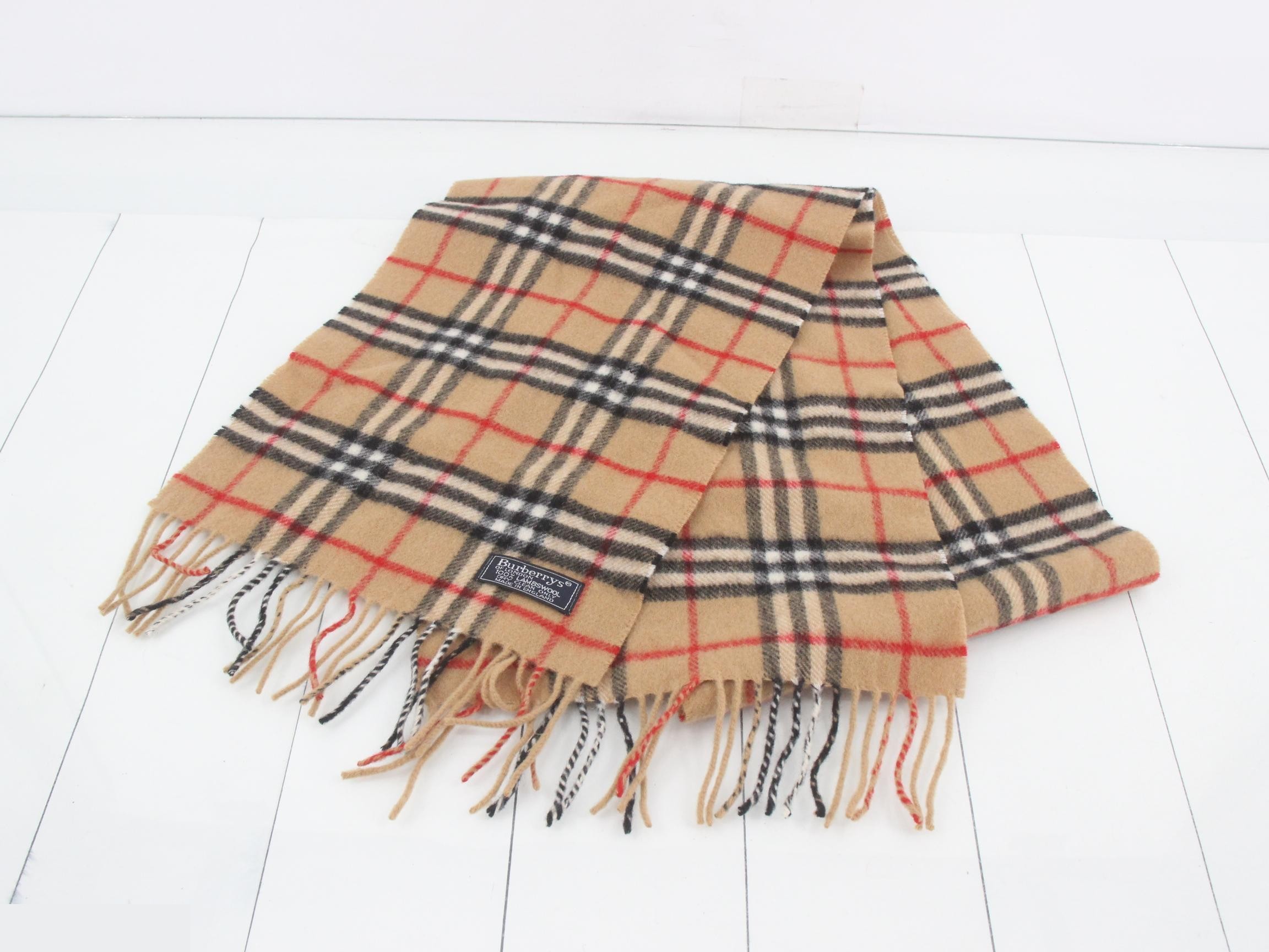 Tag attached, 100% cashmere check scarf — view 2
