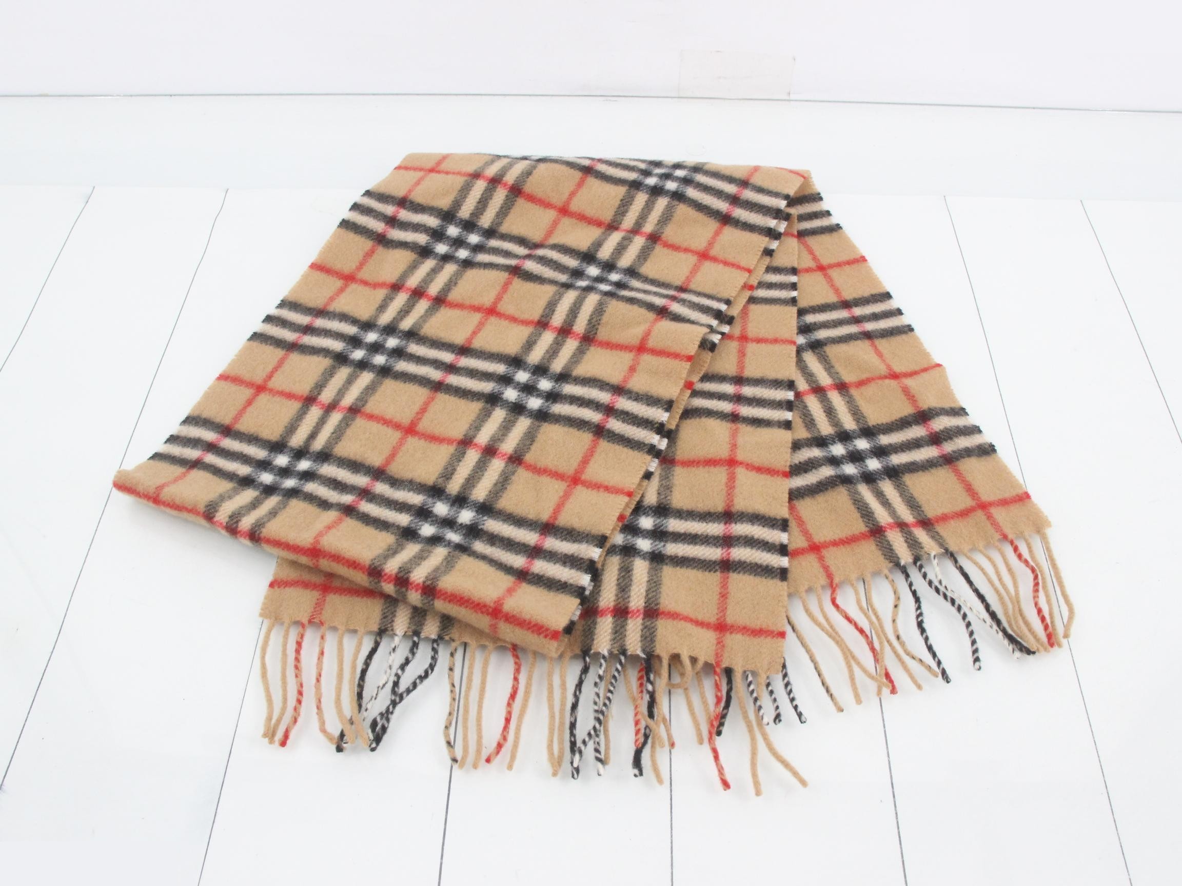 Tag attached, 100% cashmere check scarf — view 3