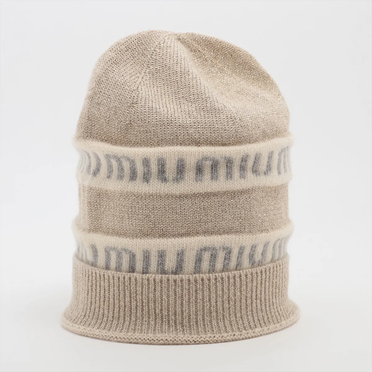 5HC286 Logo Knit Cap, Size S, Wool x Cashmere, Gold, — view 2