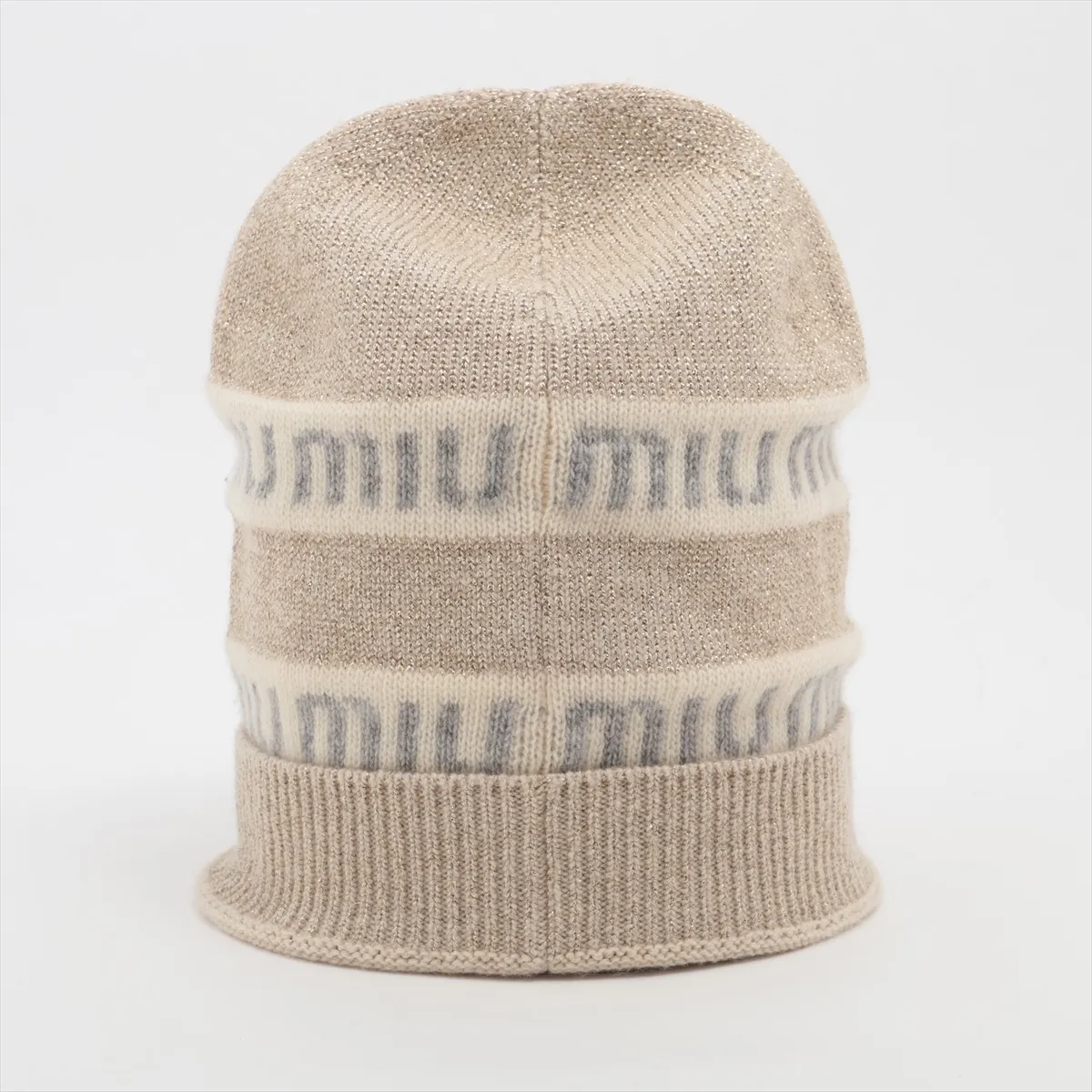 5HC286 Logo Knit Cap, Size S, Wool x Cashmere, Gold, — view 3