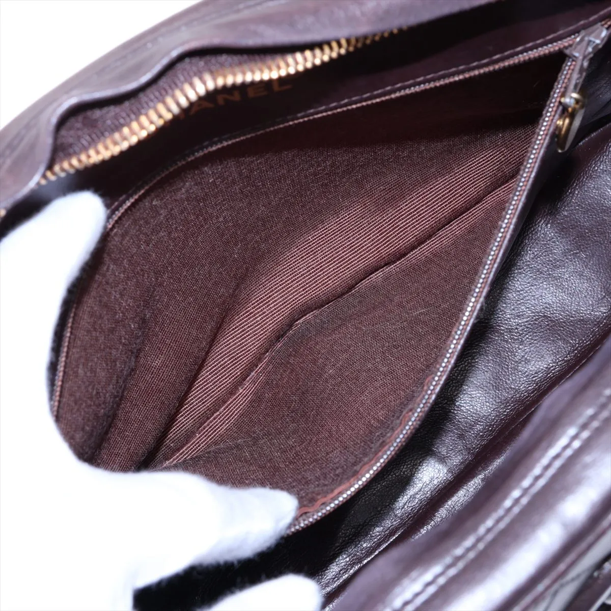 Matelassé Lambskin Shoulder Bag with Fringe, Brown, Gold Hardware — view 7