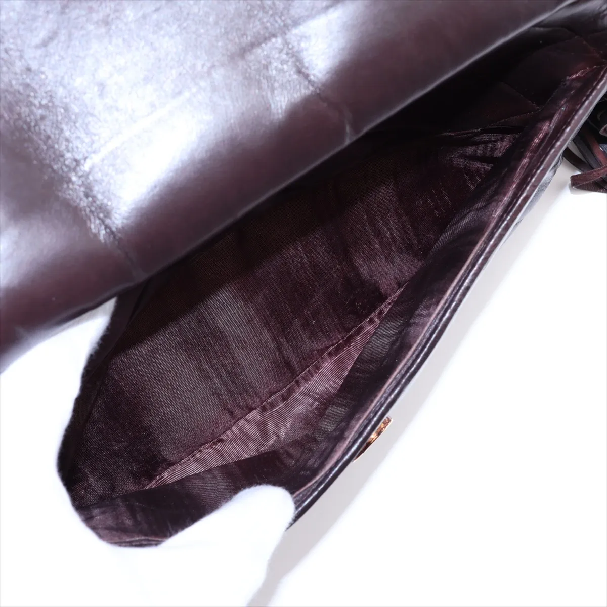 Matelassé Lambskin Shoulder Bag with Fringe, Brown, Gold Hardware — view 9