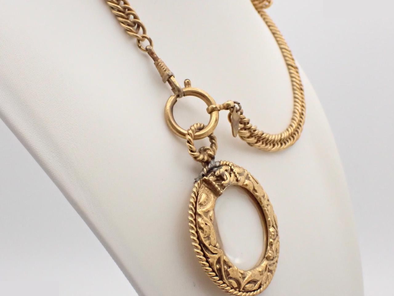 Vintage Long Chain Necklace with Magnifying Glass, Chain Approx. 95cm — view 2