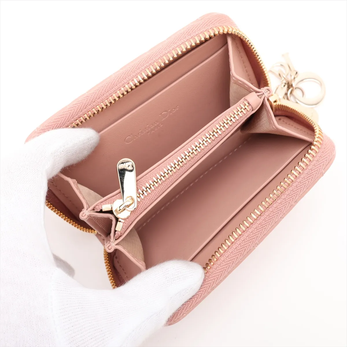 Lady Dior Cannage Leather Coin Case Pink — view 3