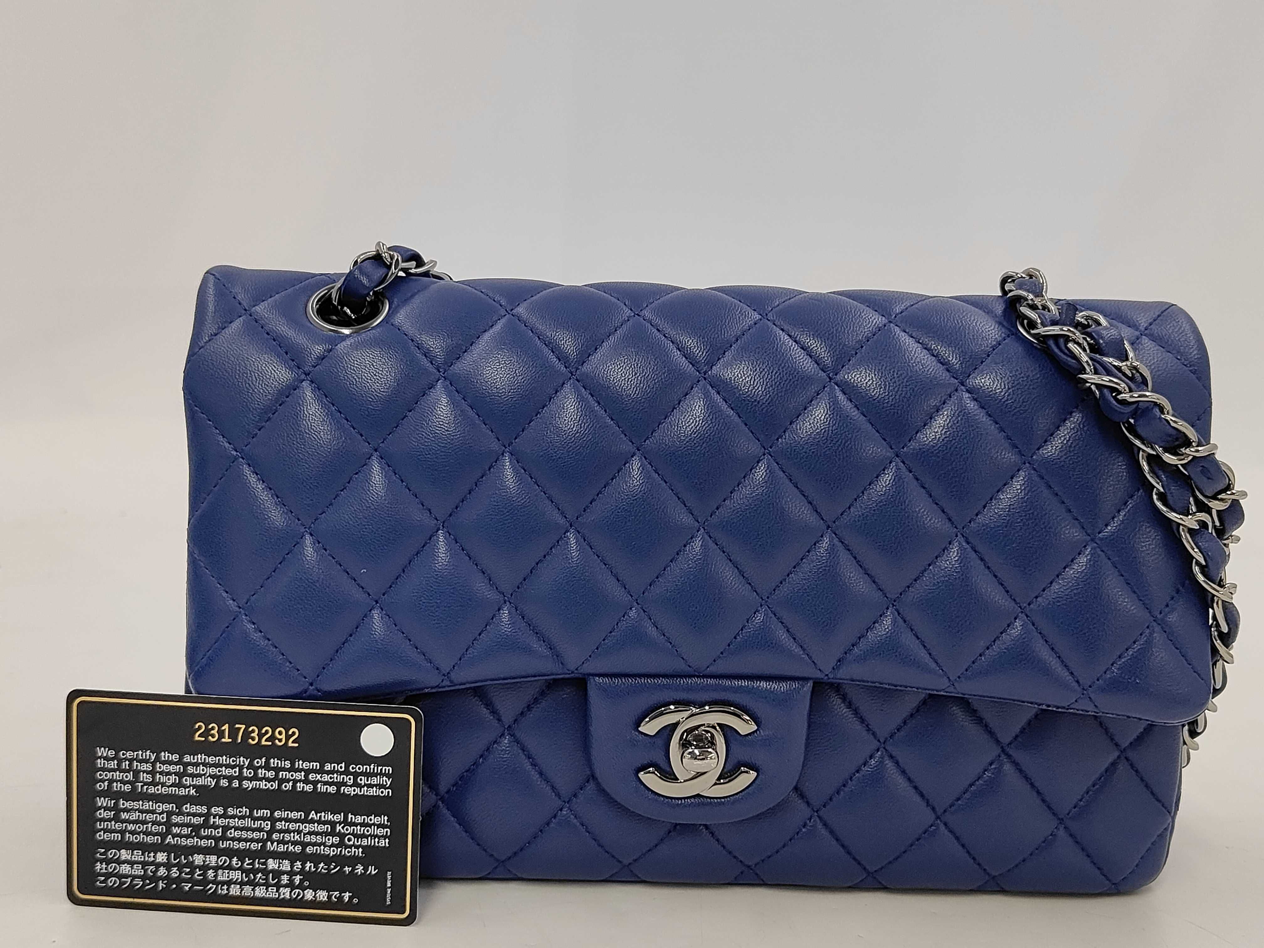 Matelassé 25 Double Flap Double Chain Lambskin Shoulder Bag (Blue)