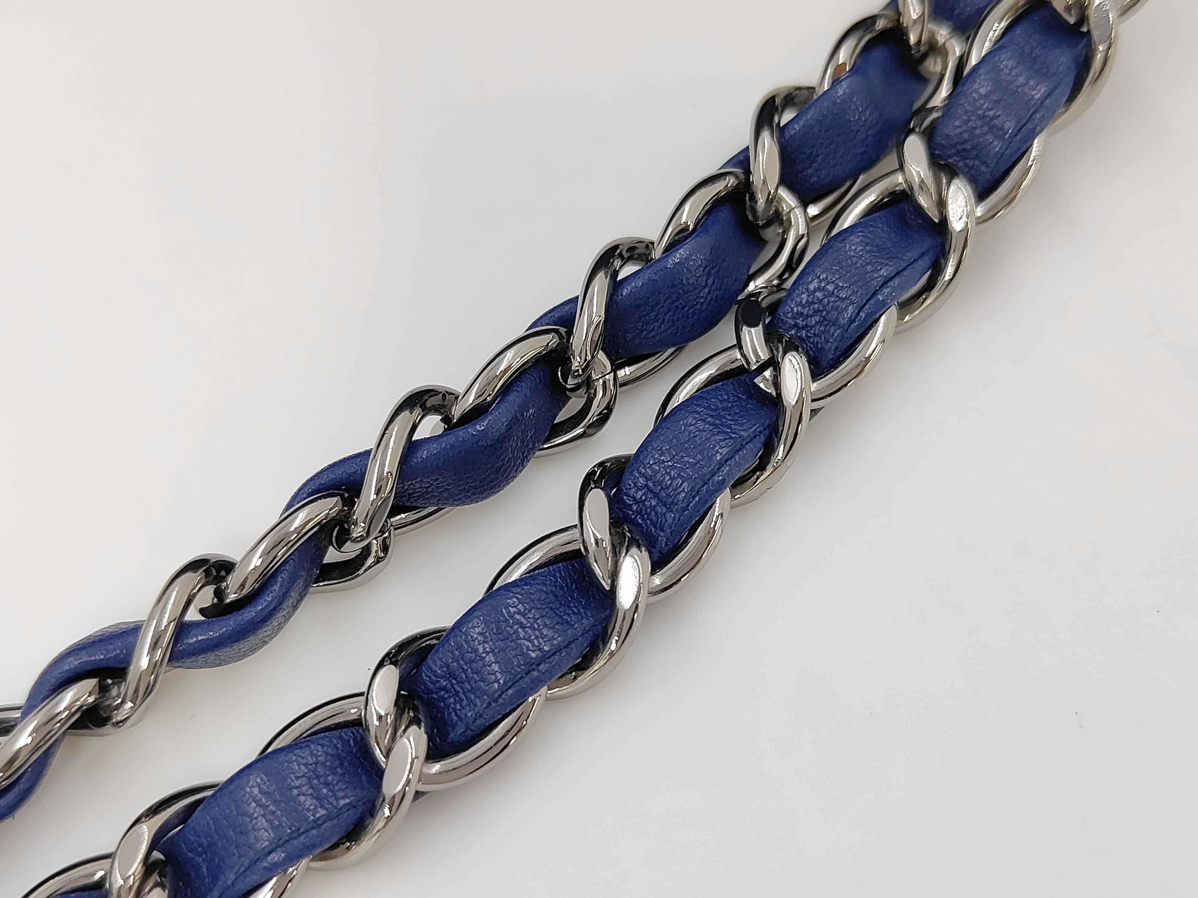 Matelassé 25 Double Flap Double Chain Lambskin Shoulder Bag (Blue) — view 6