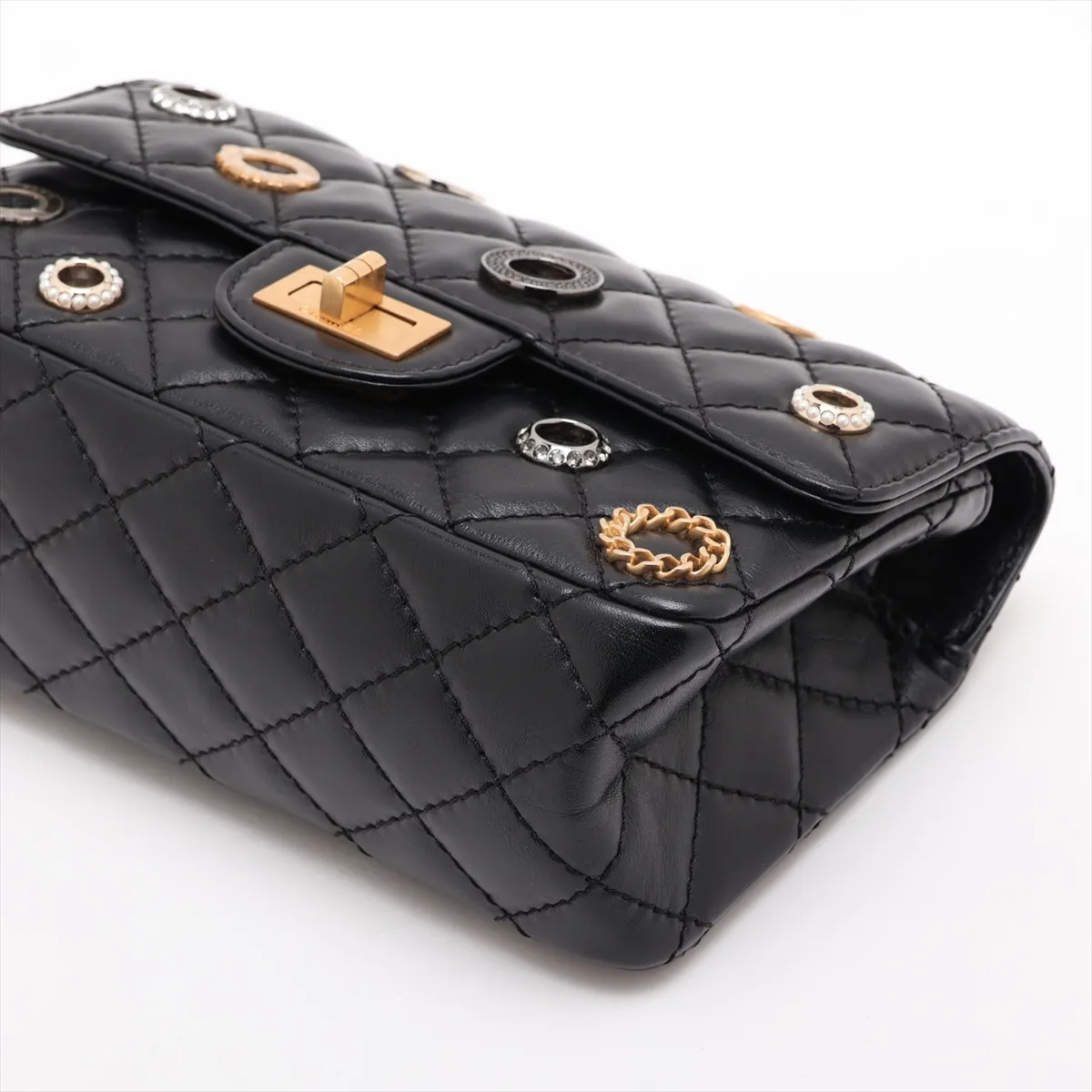 [Individually packaged] Chanel Matelassé 2.55 Mini Leather Single Flap Double Chain Bag, Black with Gold Hardware, H9E6HC25, Random Plate, AS0874 — view 3