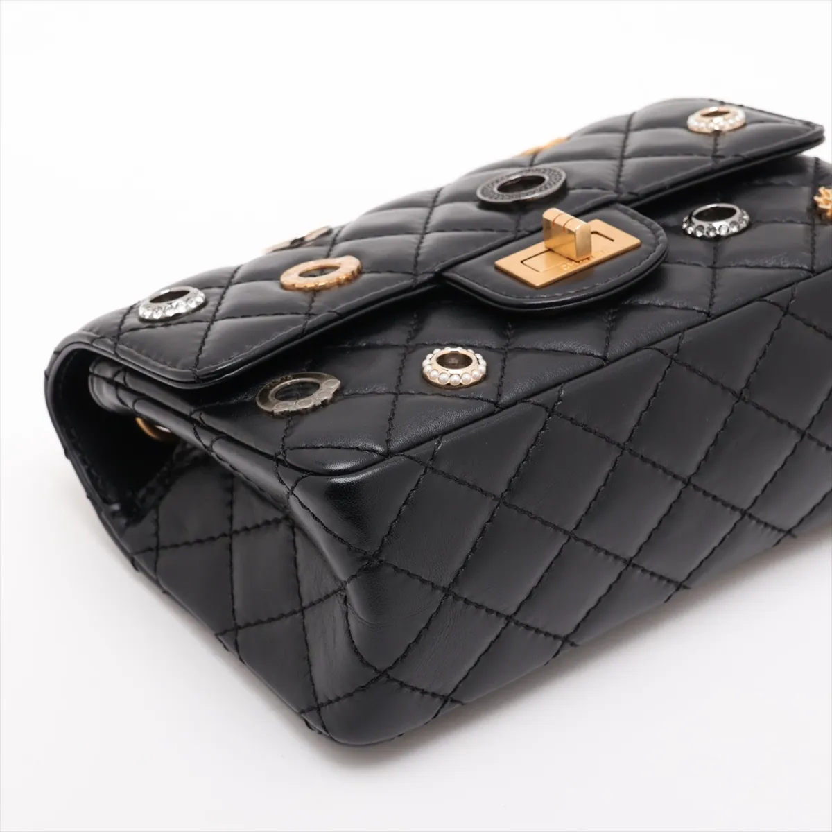 [Individually packaged] Chanel Matelassé 2.55 Mini Leather Single Flap Double Chain Bag, Black with Gold Hardware, H9E6HC25, Random Plate, AS0874 — view 4