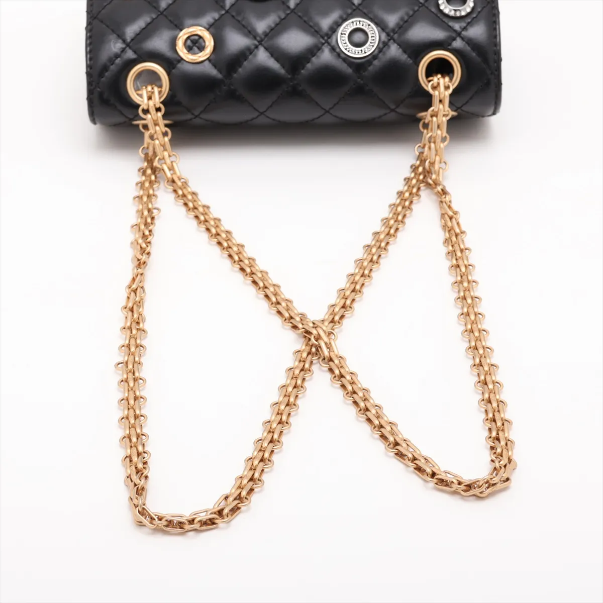 [Individually packaged] Chanel Matelassé 2.55 Mini Leather Single Flap Double Chain Bag, Black with Gold Hardware, H9E6HC25, Random Plate, AS0874 — view 5