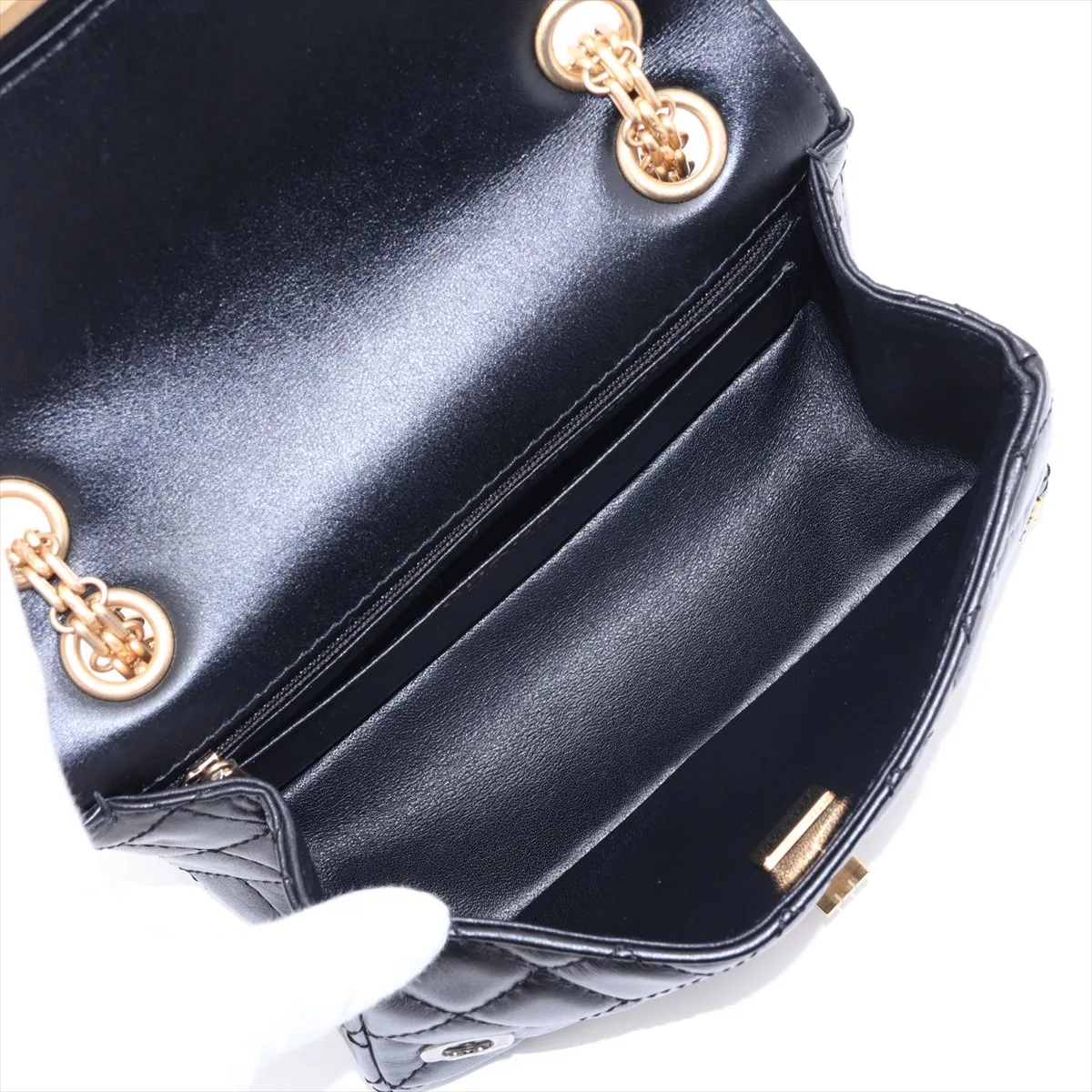 [Individually packaged] Chanel Matelassé 2.55 Mini Leather Single Flap Double Chain Bag, Black with Gold Hardware, H9E6HC25, Random Plate, AS0874 — view 7