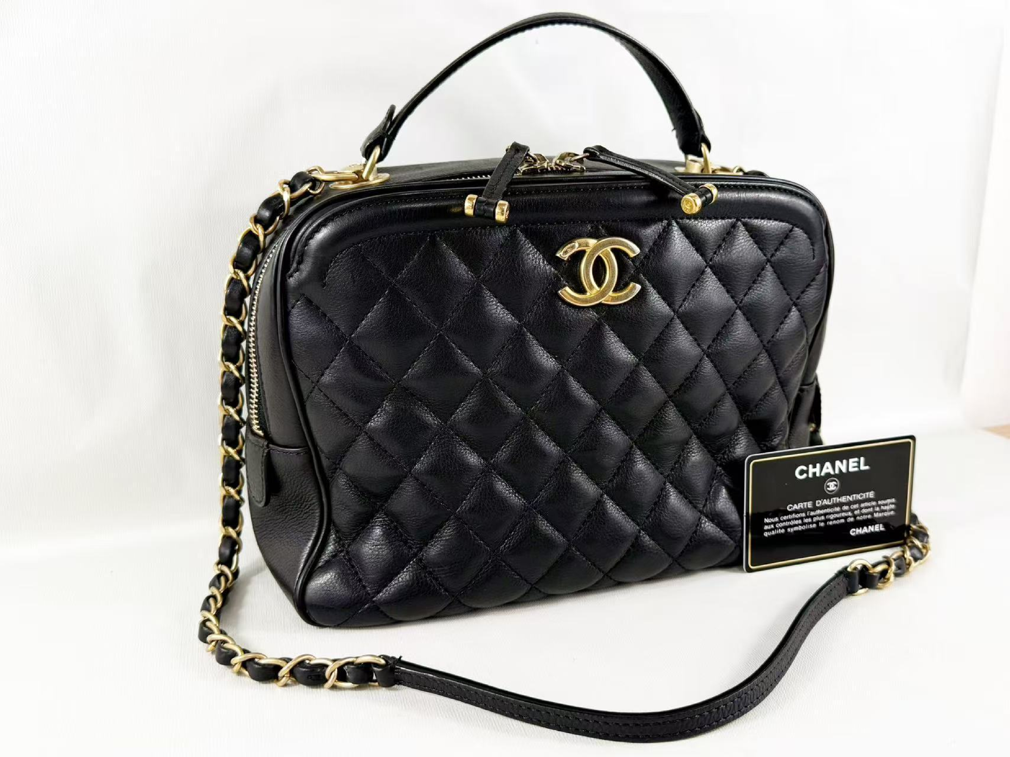 Black Matelassé 2-way Shoulder Bag, W25/H18/D10cm (approx.), Serial Number 26-something, with Authenticity Card and Seal, Vintage Gold Hardware, Item Number 26525985 — view 2