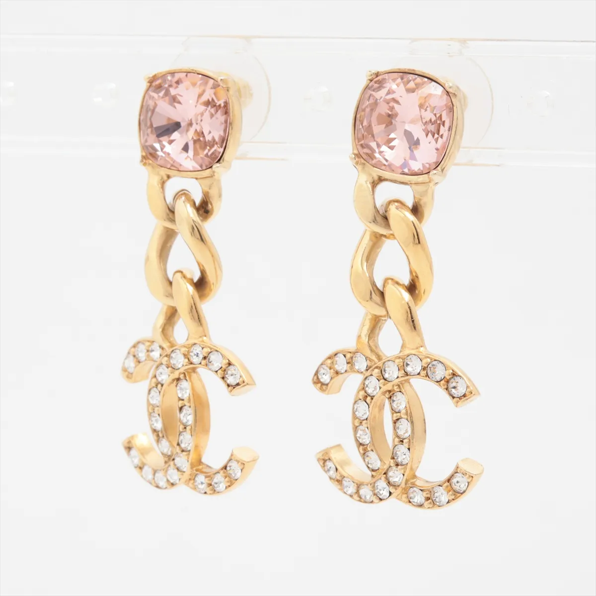 Coco Mark C23C Earrings (Pair) GP x Rhinestone Gold x Pink — view 3