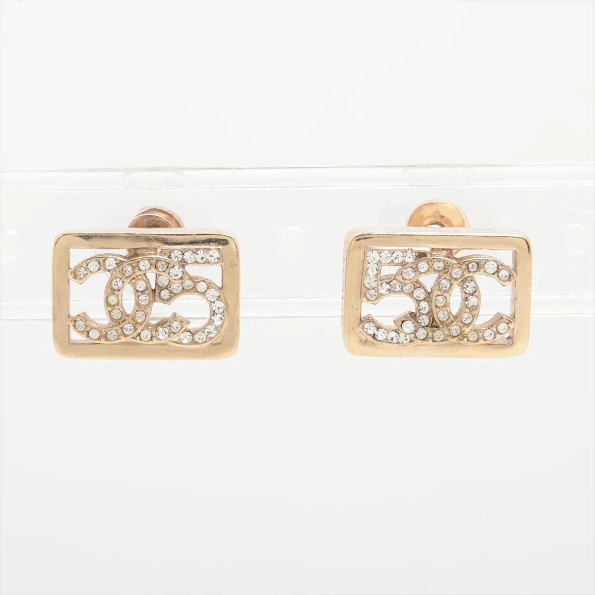 Sport Coco Mark No. 5 A23B Earrings (Pair) GP x Rhinestone Gold