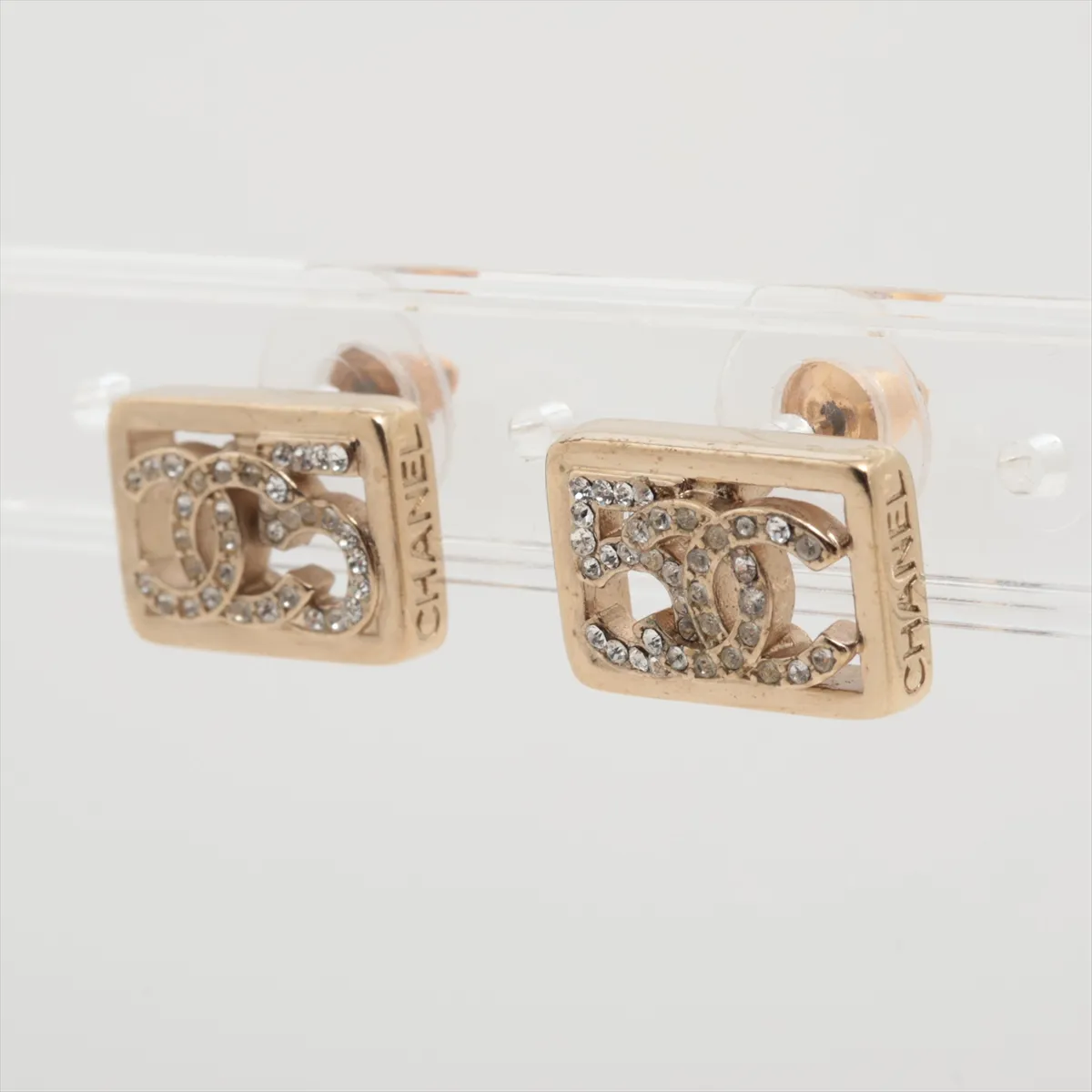 Sport Coco Mark No. 5 A23B Earrings (Pair) GP x Rhinestone Gold — view 3