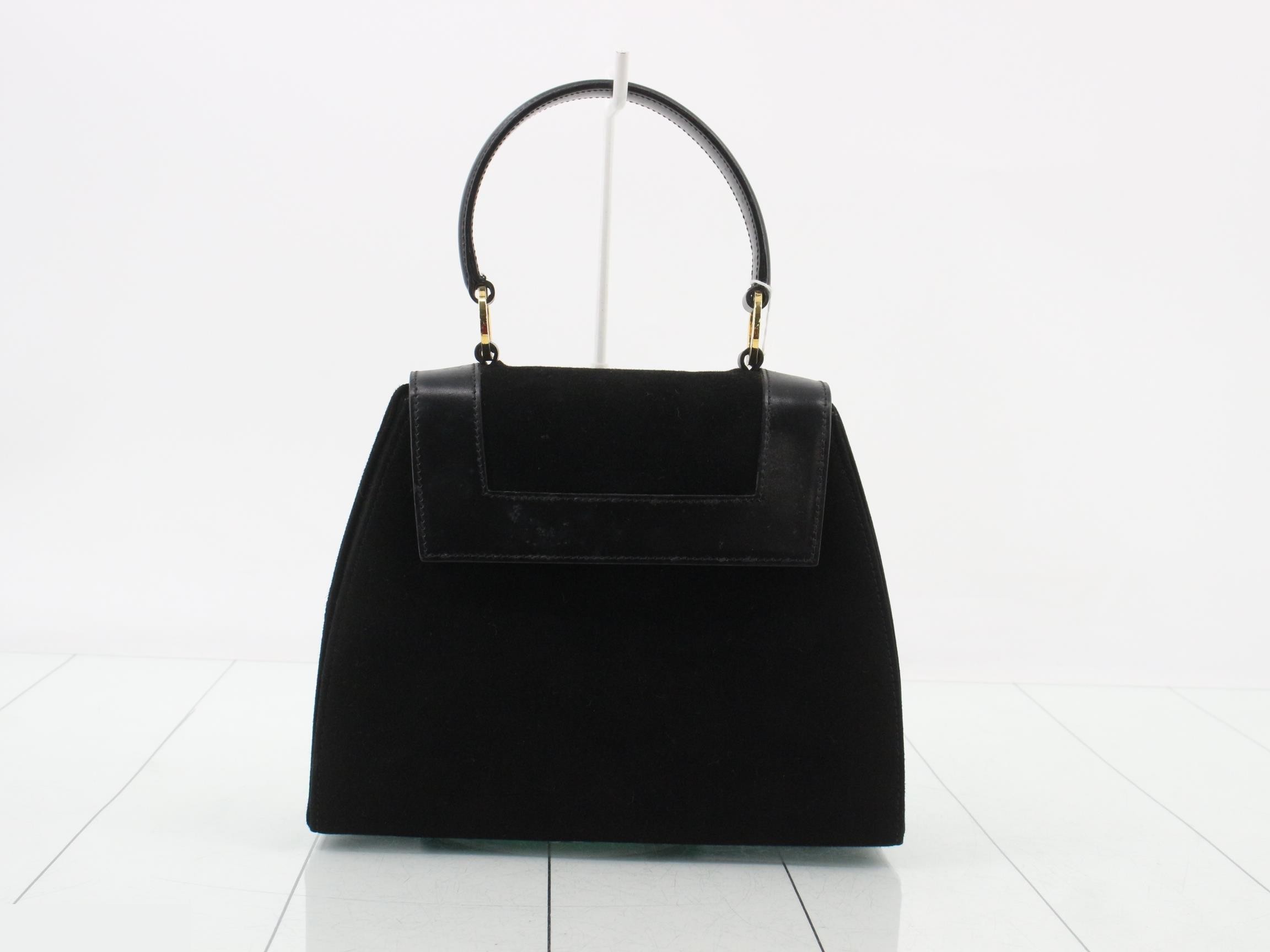 Suede/Leather 2-Way Handbag, Black