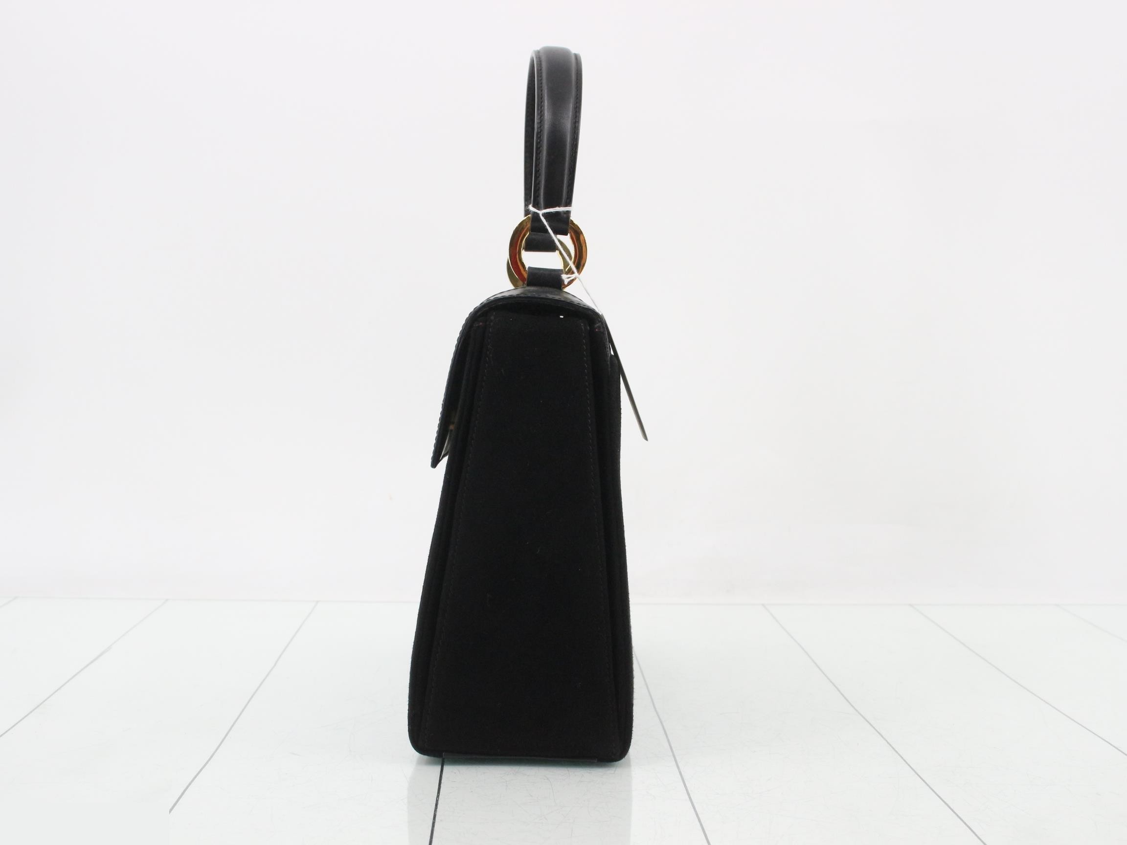 Suede/Leather 2-Way Handbag, Black — view 3