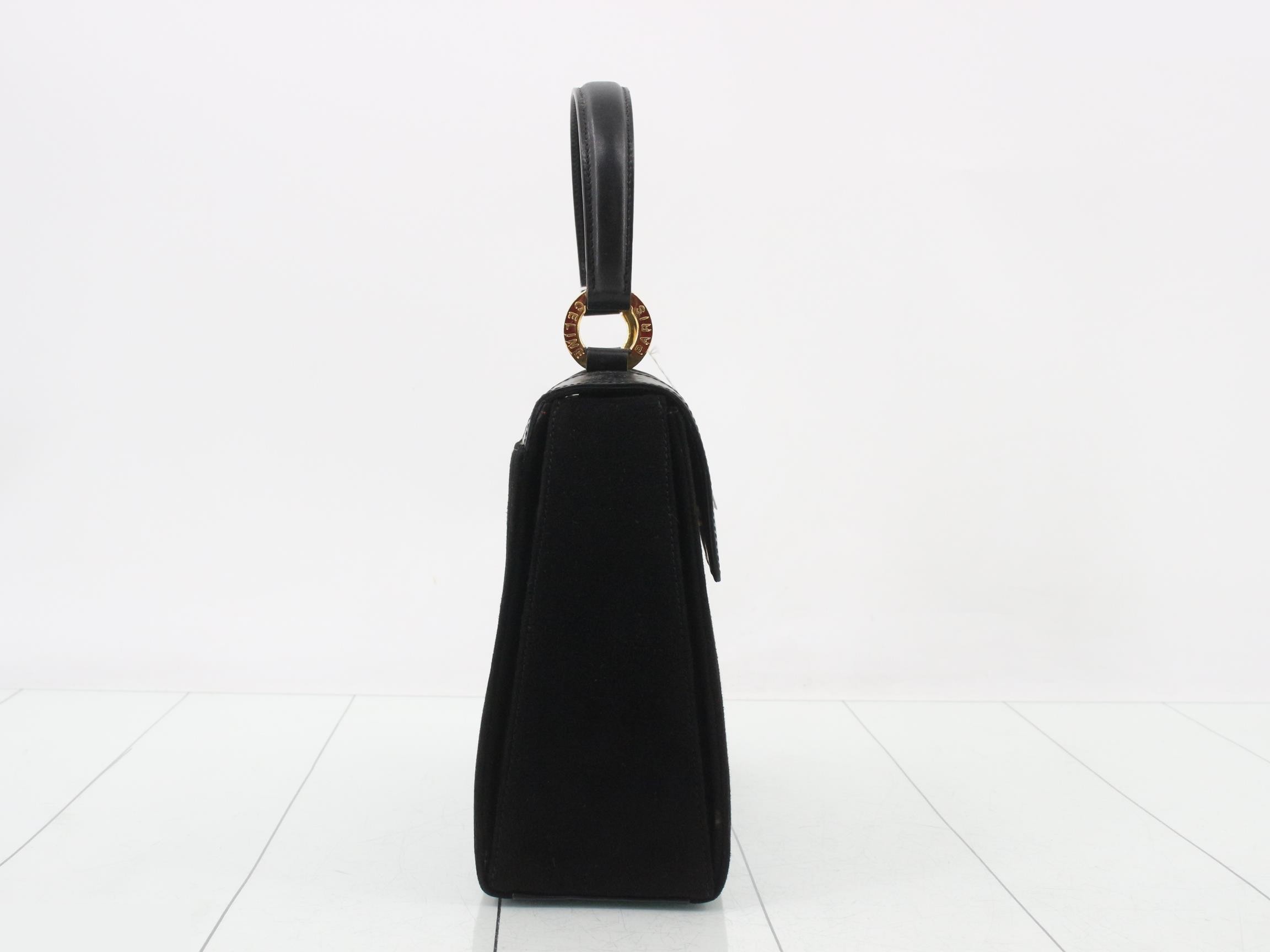 Suede/Leather 2-Way Handbag, Black — view 4
