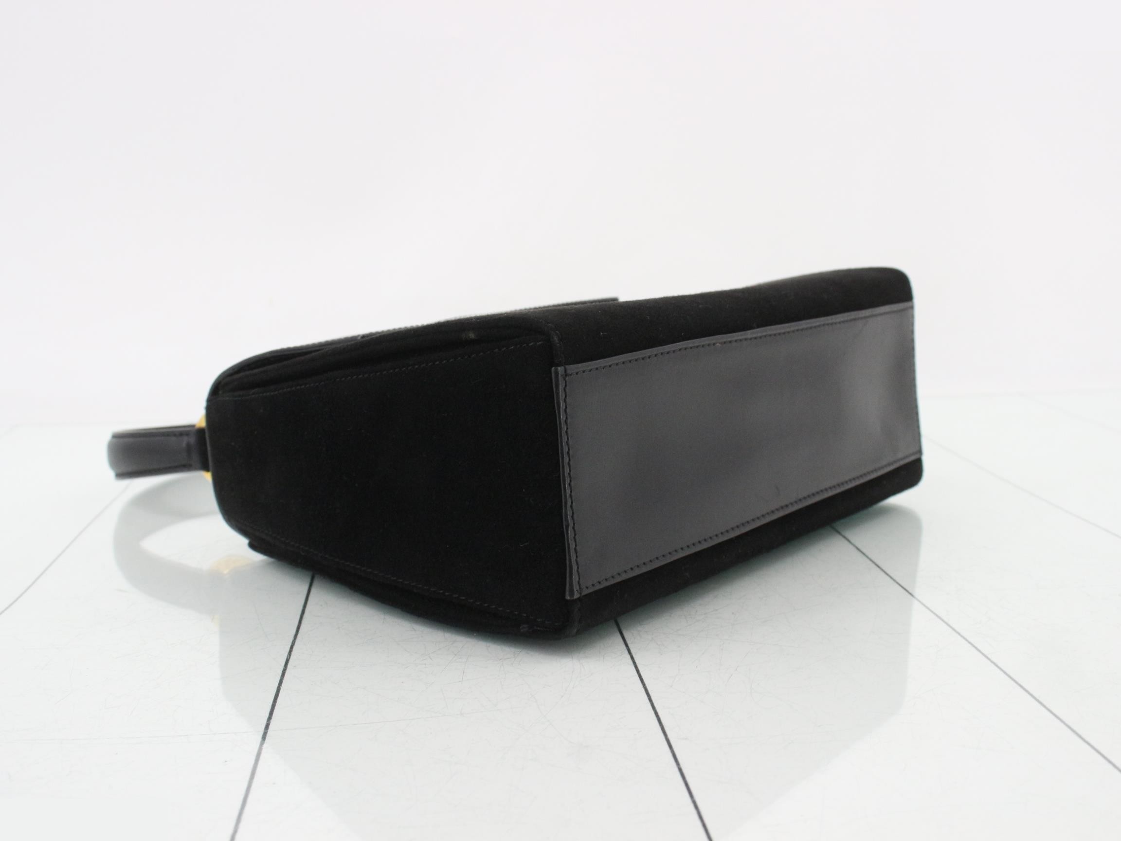 Suede/Leather 2-Way Handbag, Black — view 5