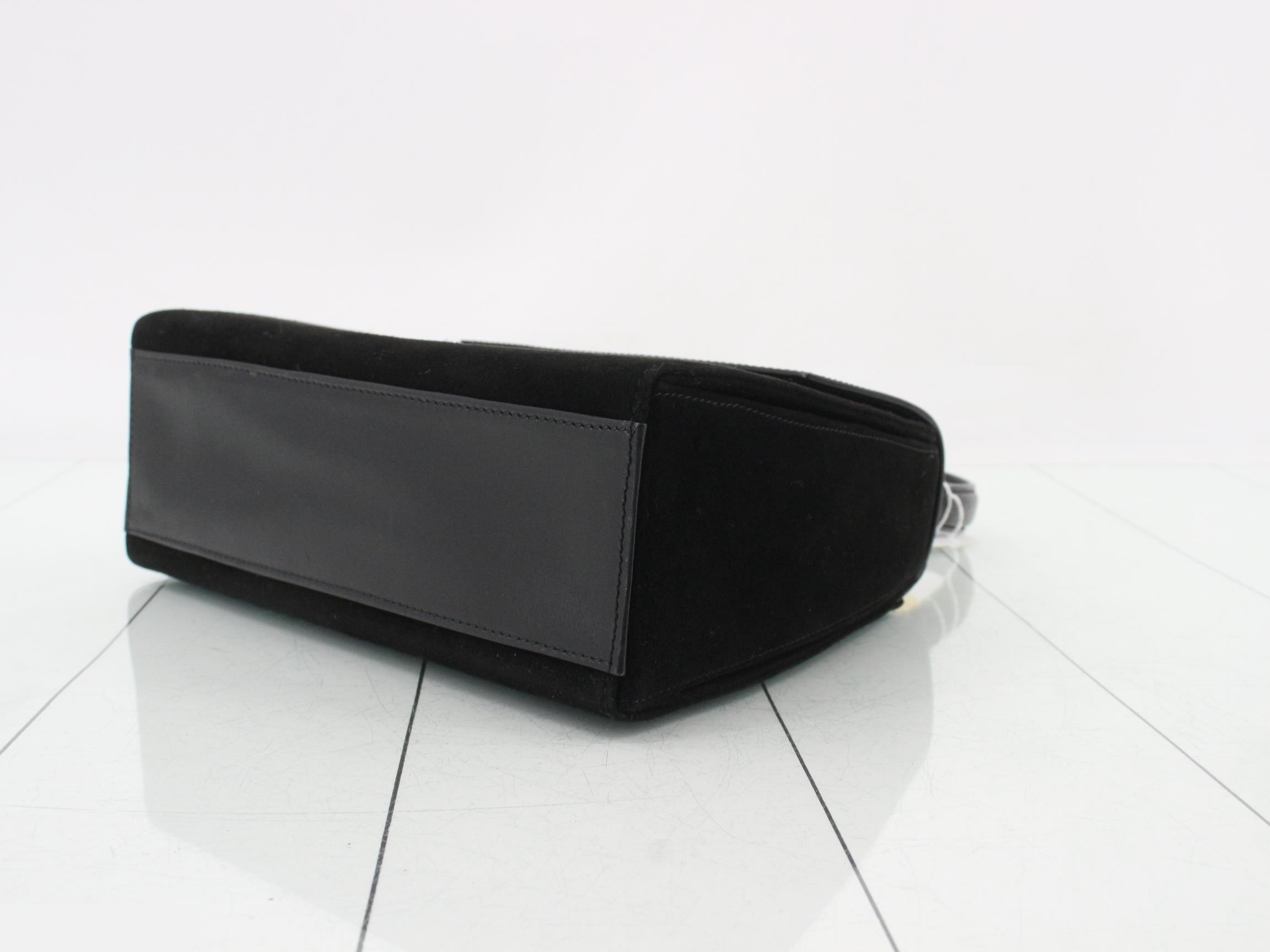 Suede/Leather 2-Way Handbag, Black — view 6