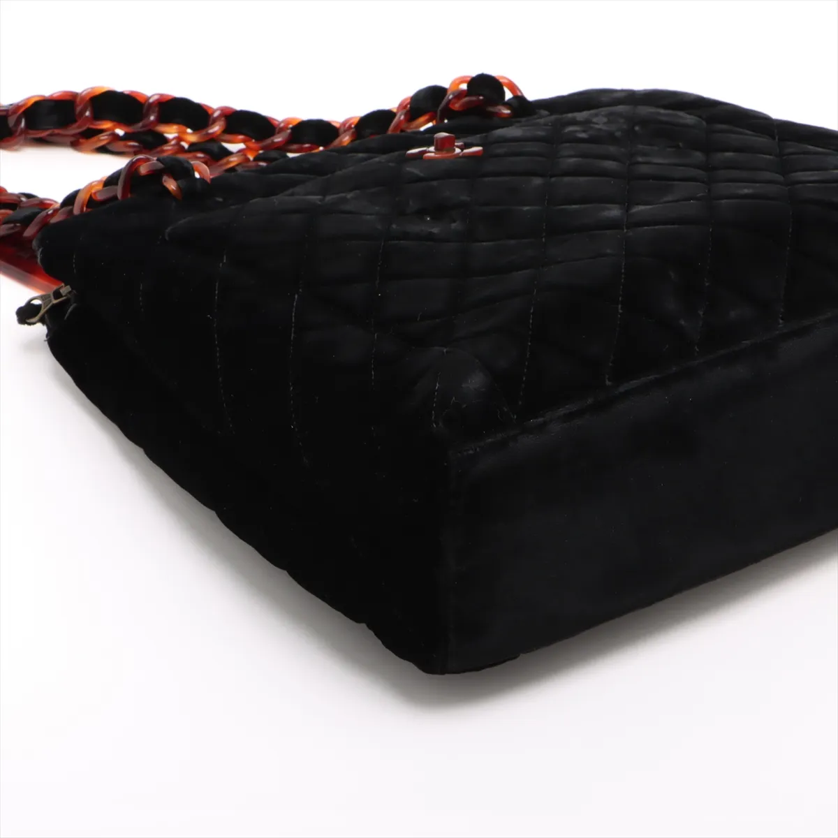 Matelassé Velour Chain Shoulder Bag, Tortoiseshell, Black with Gold Hardware — view 4