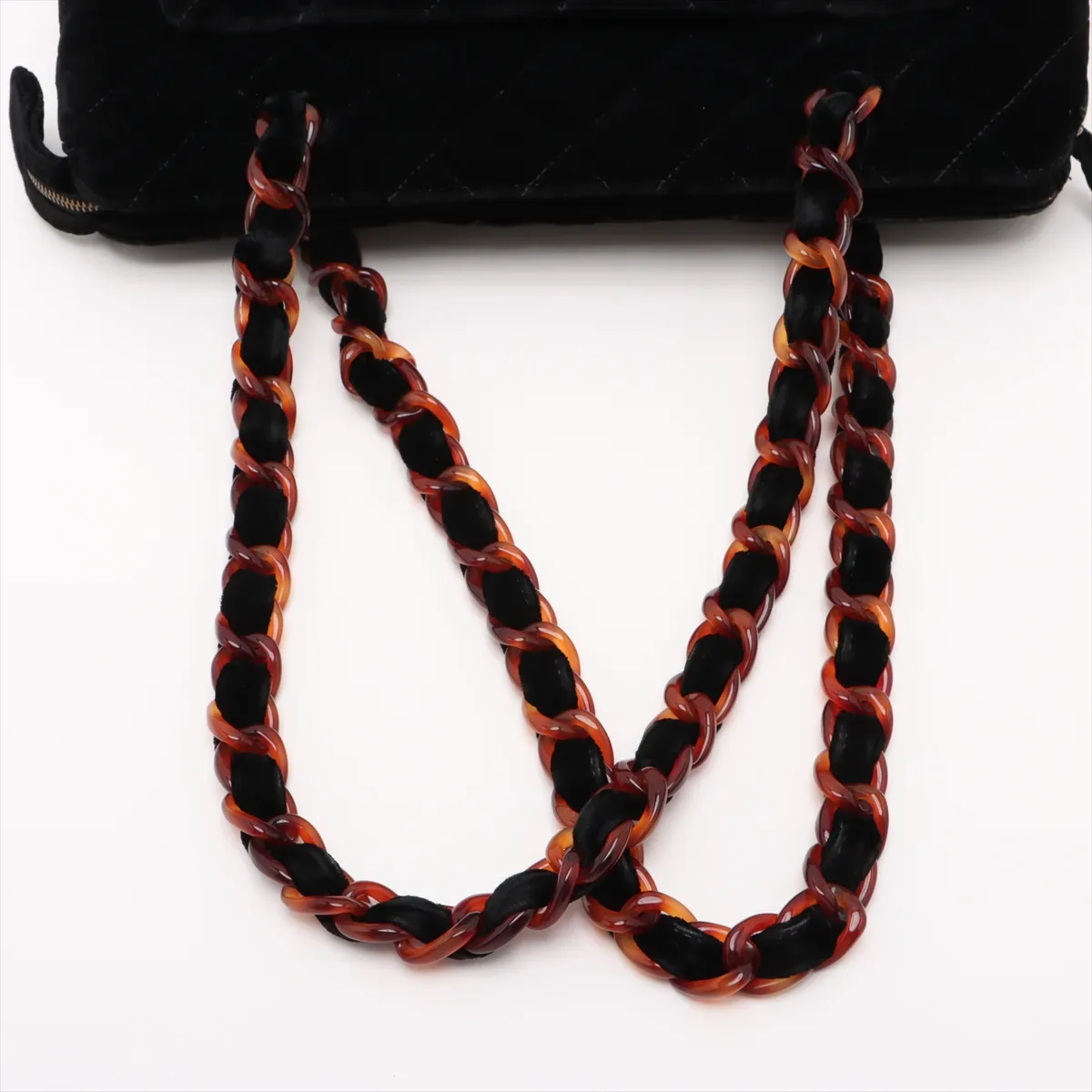 Matelassé Velour Chain Shoulder Bag, Tortoiseshell, Black with Gold Hardware — view 5