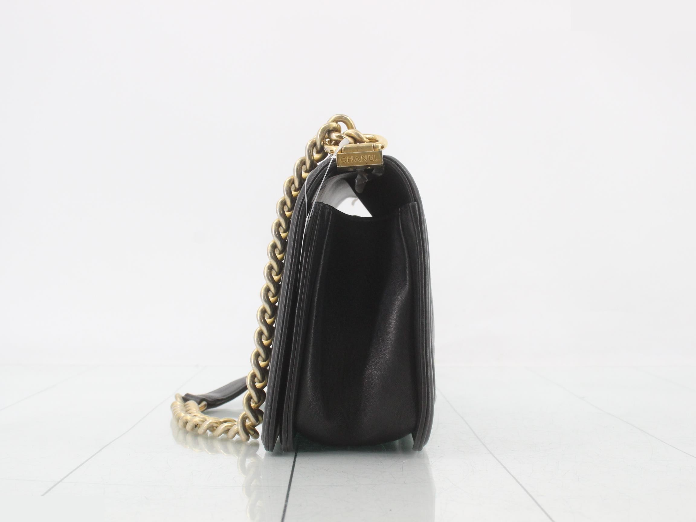 Boy Chanel Lambskin Chain Shoulder Bag, Black — view 3