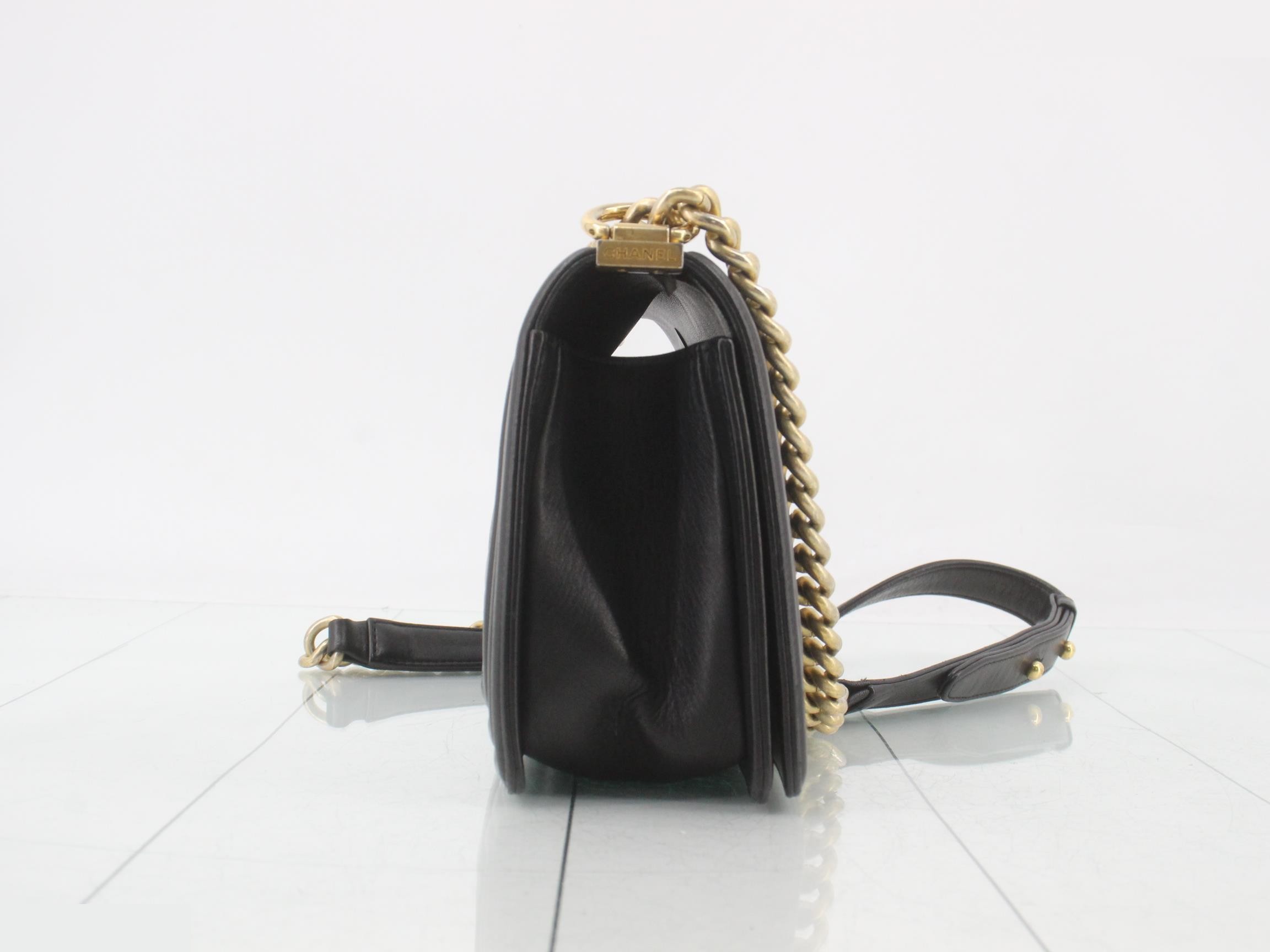 Boy Chanel Lambskin Chain Shoulder Bag, Black — view 4
