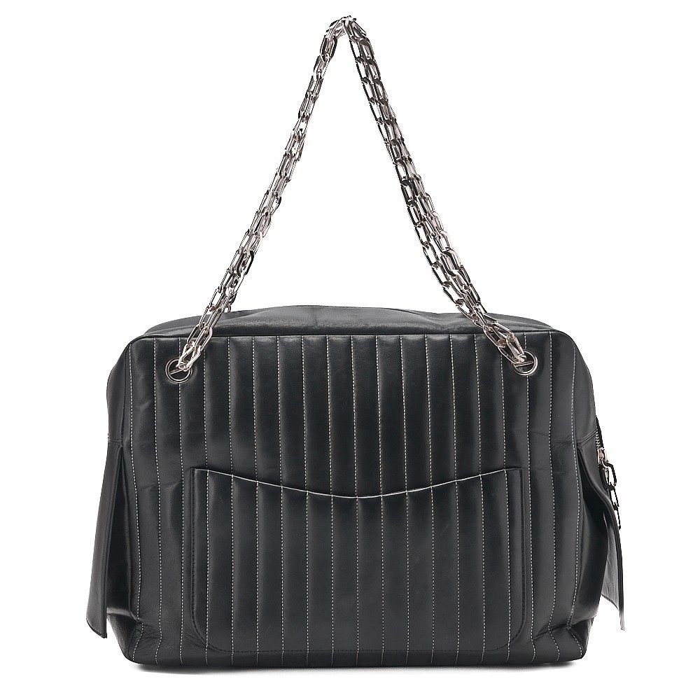 Lambskin Mademoiselle Chain Tote Bag, Black, Silver Hardware, Series 10 — view 2