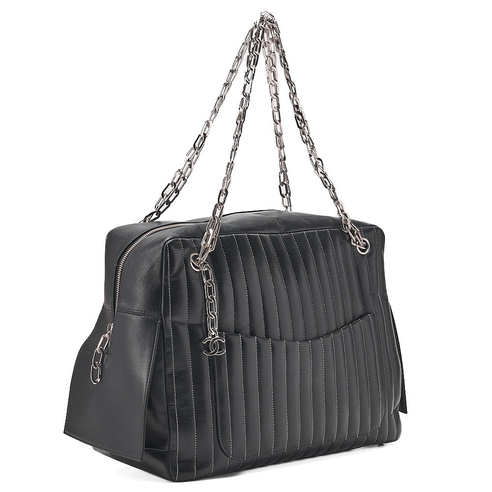 Lambskin Mademoiselle Chain Tote Bag, Black, Silver Hardware, Series 10 — view 4