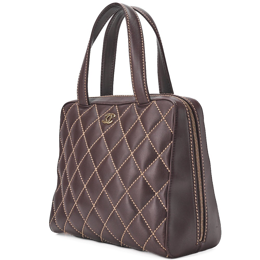 Calfskin Wild Stitch Handbag, Brown — view 2