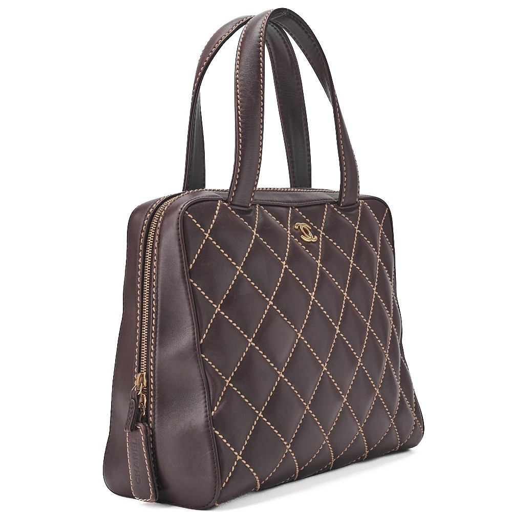 Calfskin Wild Stitch Handbag, Brown — view 3