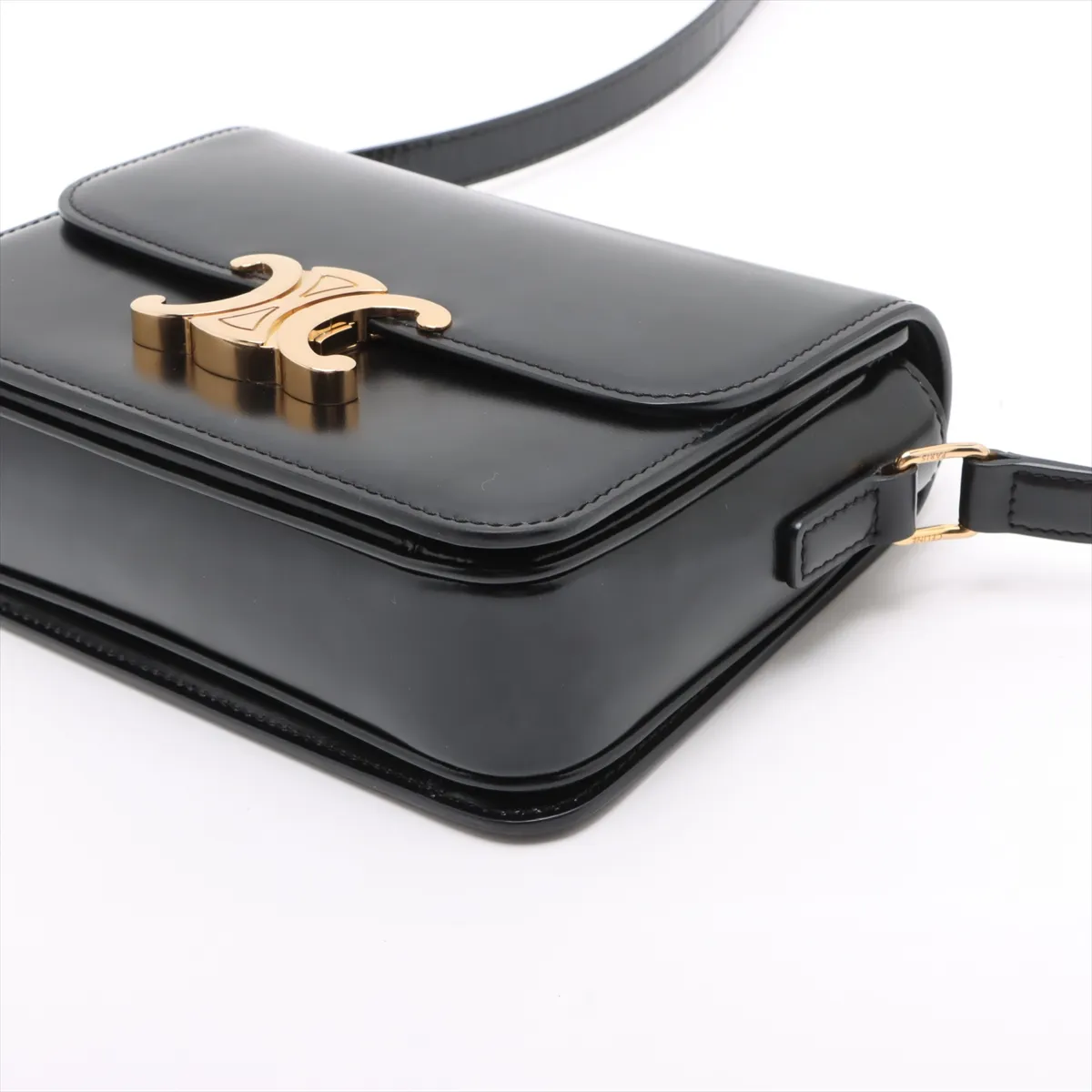 Triomphe Teen Leather Shoulder Bag Black — view 3