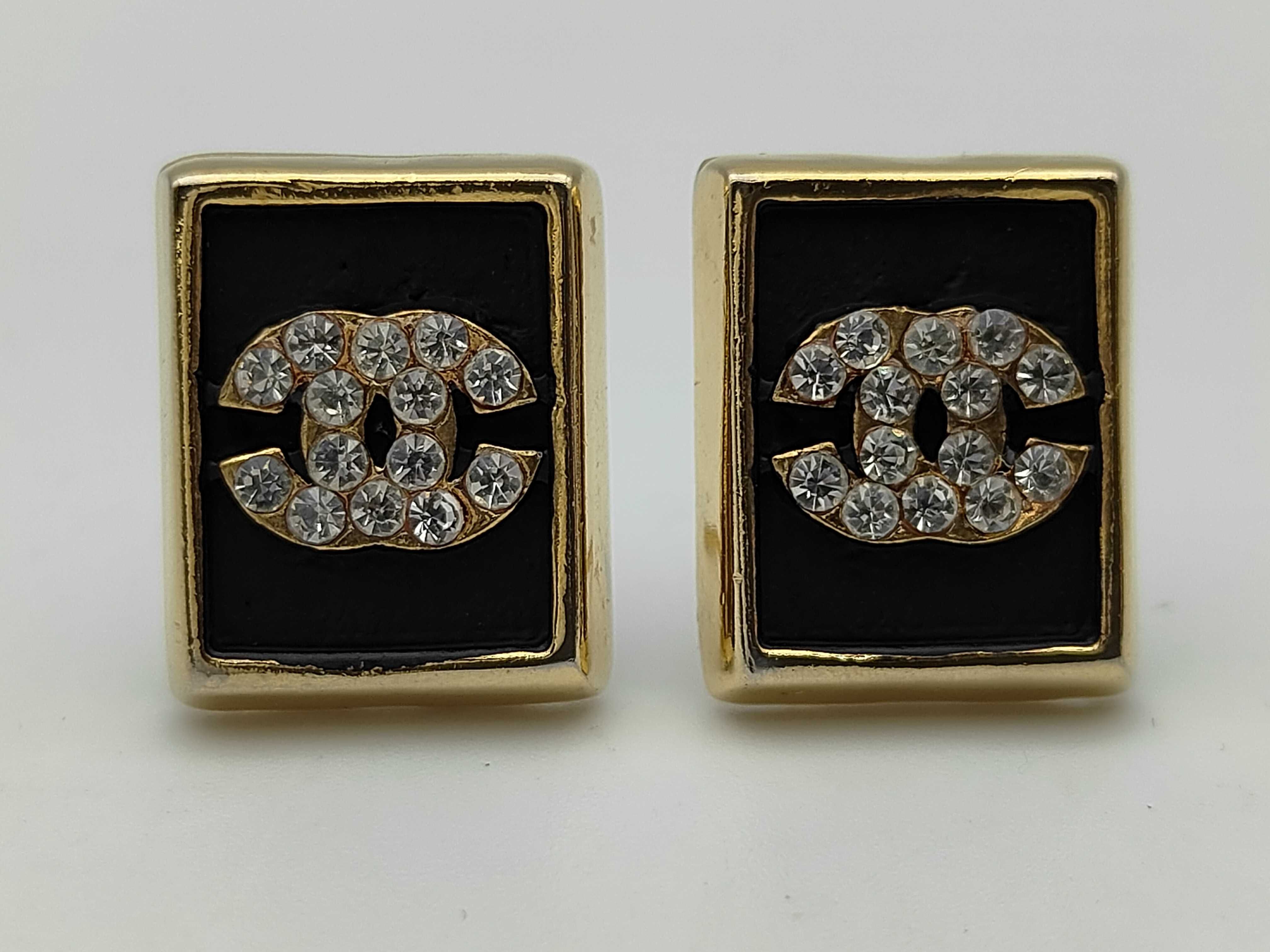 Coco Rhinestone Square Earrings Black/Gold